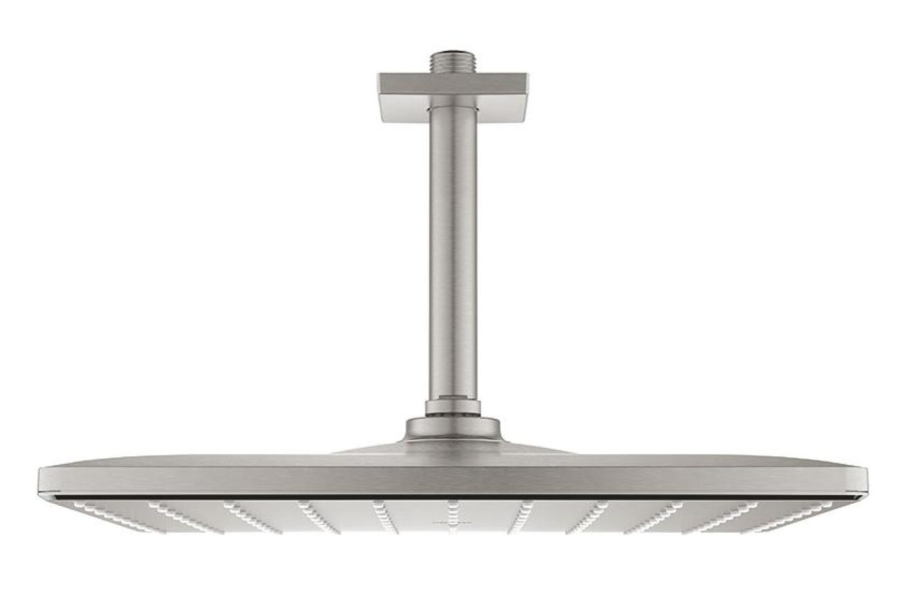 Верхний душ GROHE Rainshower 310 Mono с душевым кронштейном, 9,5 л/мин, 1 режим, 142 мм, суперсталь (26566DC0)