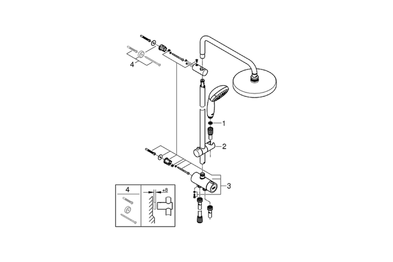 Душевая система GROHE New Tempesta Cosmopolitan 200 с переключателем потоков, хром (26452001)