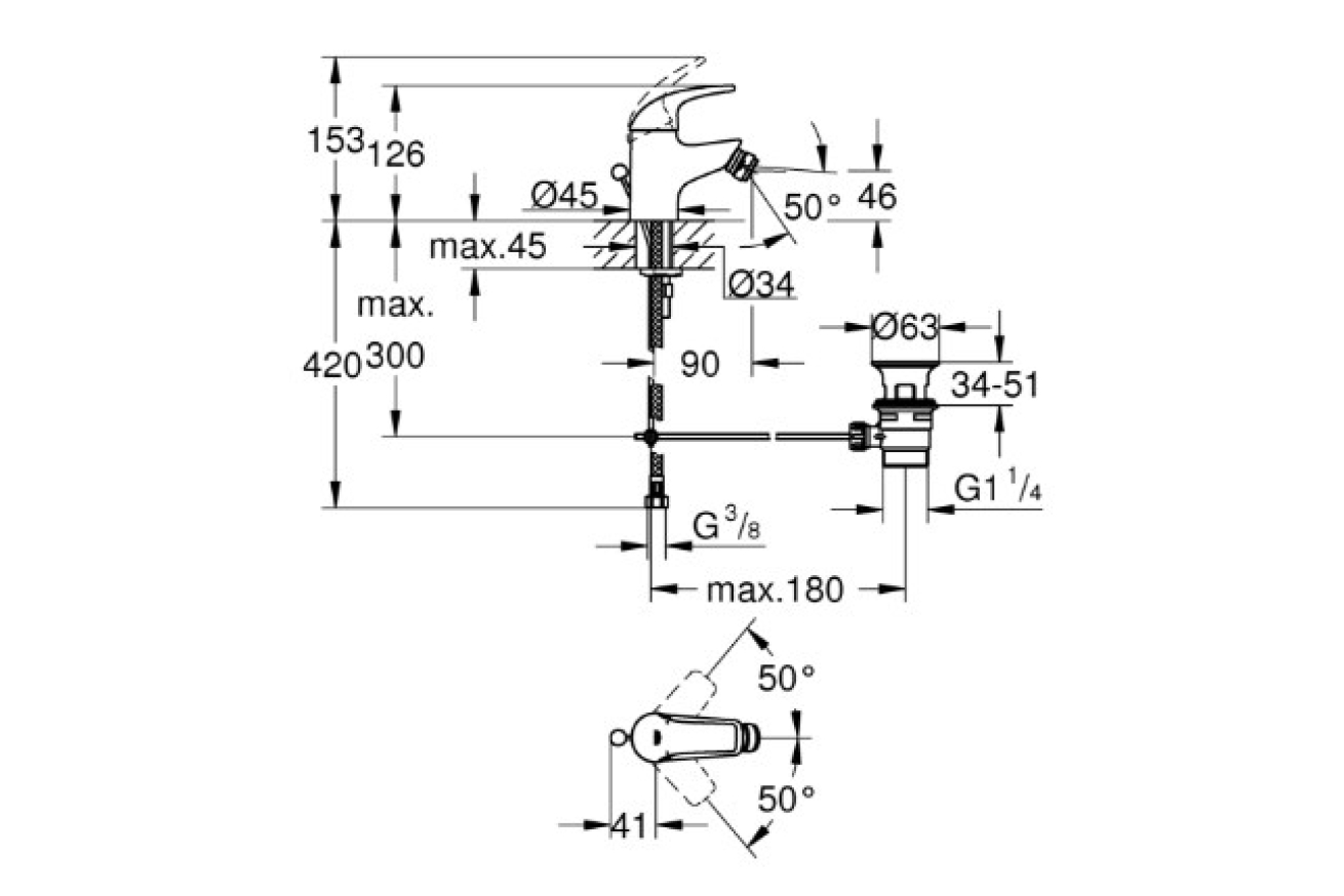 Смеситель для биде GROHE Start Curve с донным клапаном, хром (23766000)