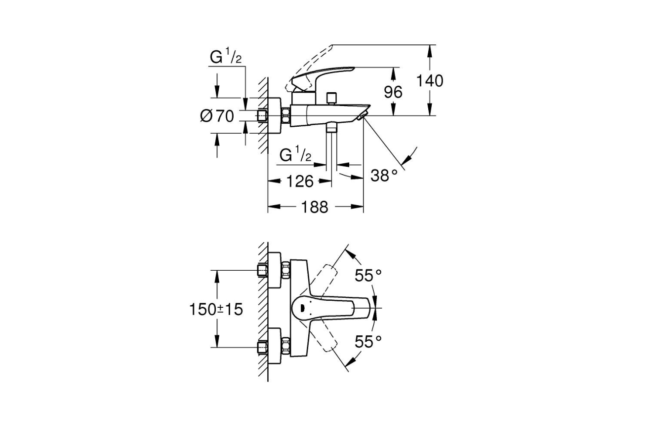 Смеситель для ванны GROHE Eurosmart внешнего монтажа, матовый черный (333002433)