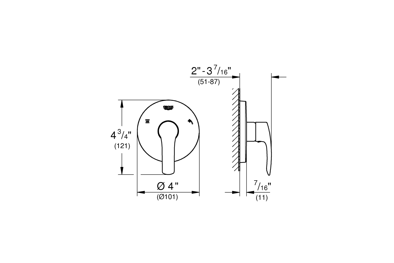 Внешняя часть переключателя потоков GROHE Eurosmart на 3 положения, хром (19972002)