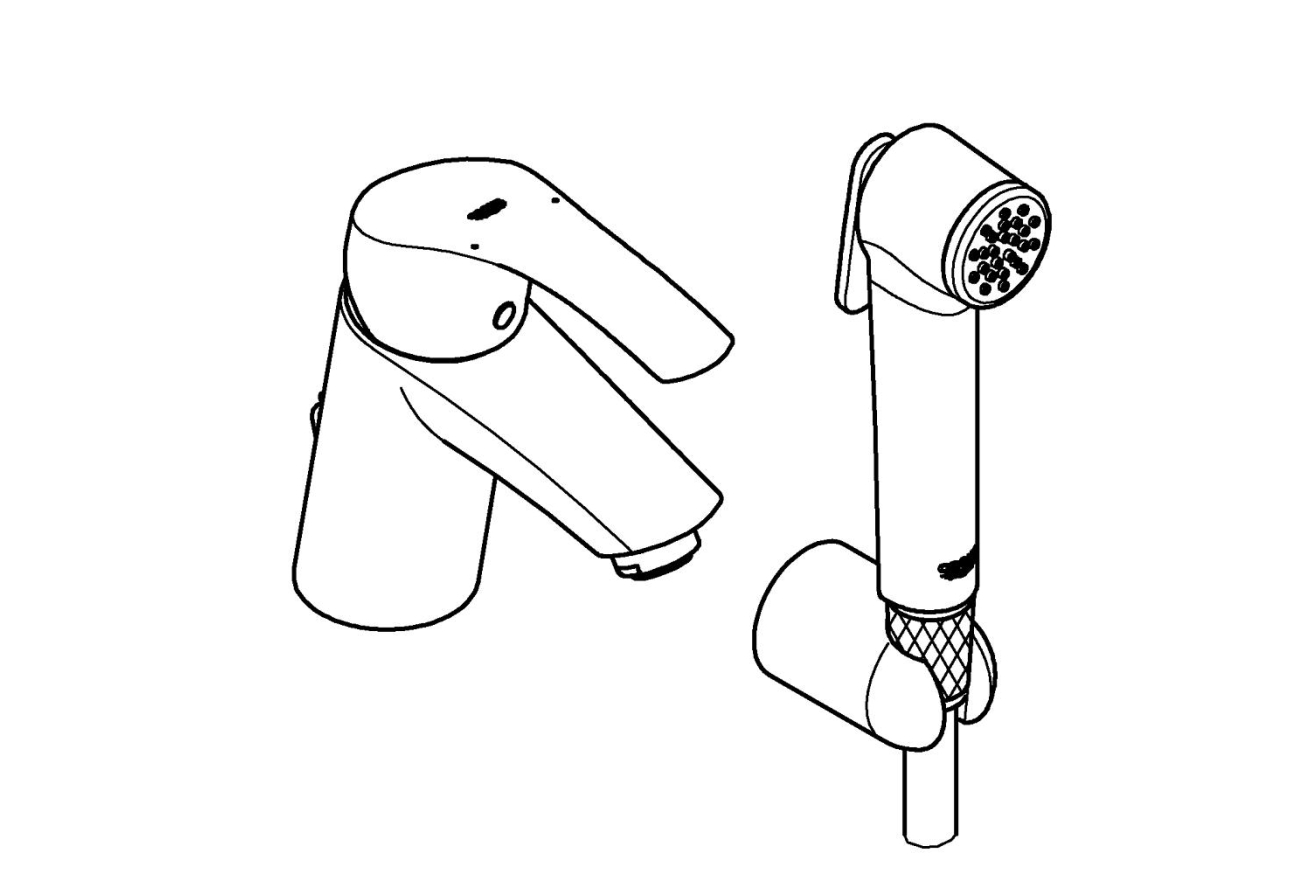 Смеситель для раковины GROHE Eurosmart с гигиеническим душем, S-size, хром (23124002)