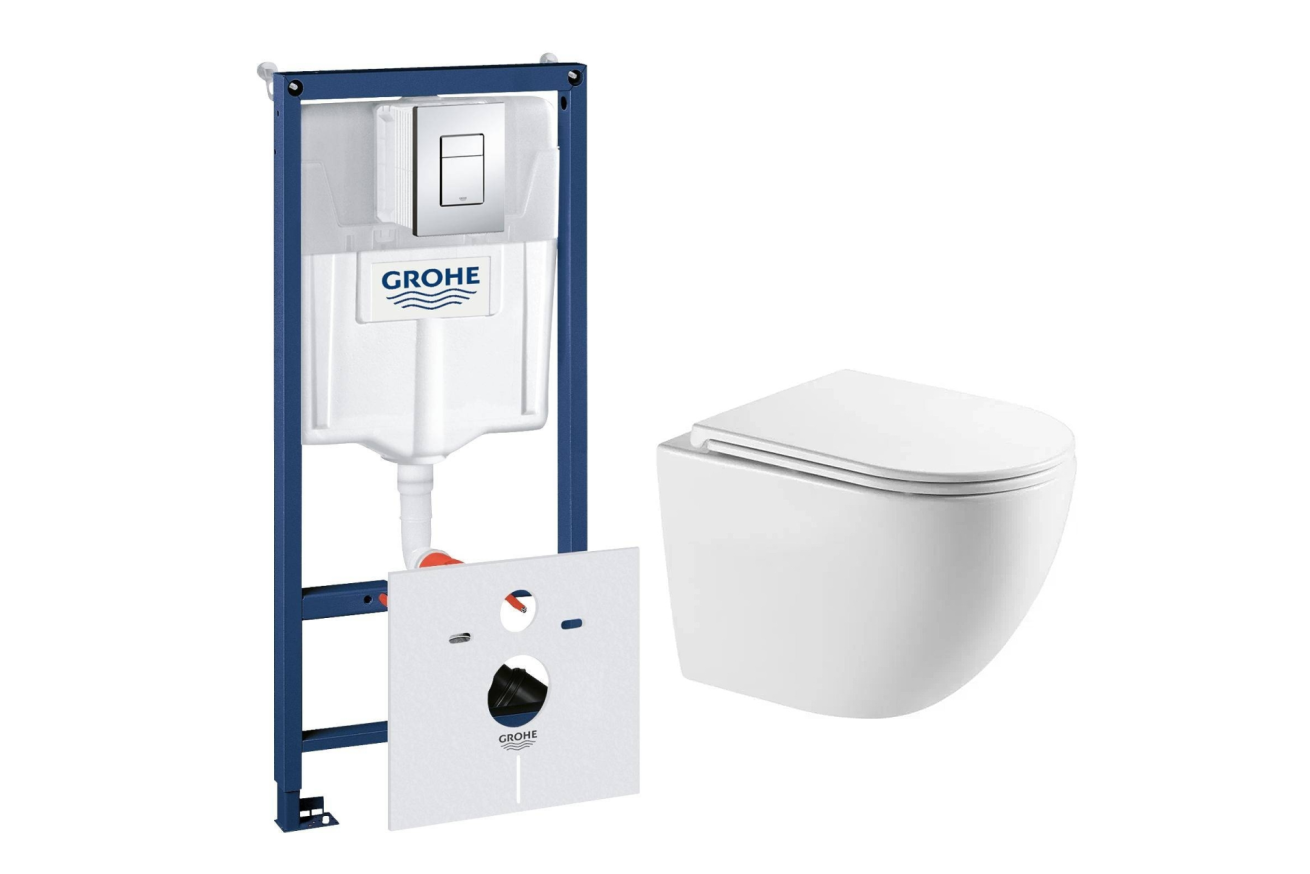 Комплект инсталляции GROHE Rapid SL 38775001 с унитазом AQUAme AQM2002L и сиденьем с микролифтом, смыв Quiet (NW0307)