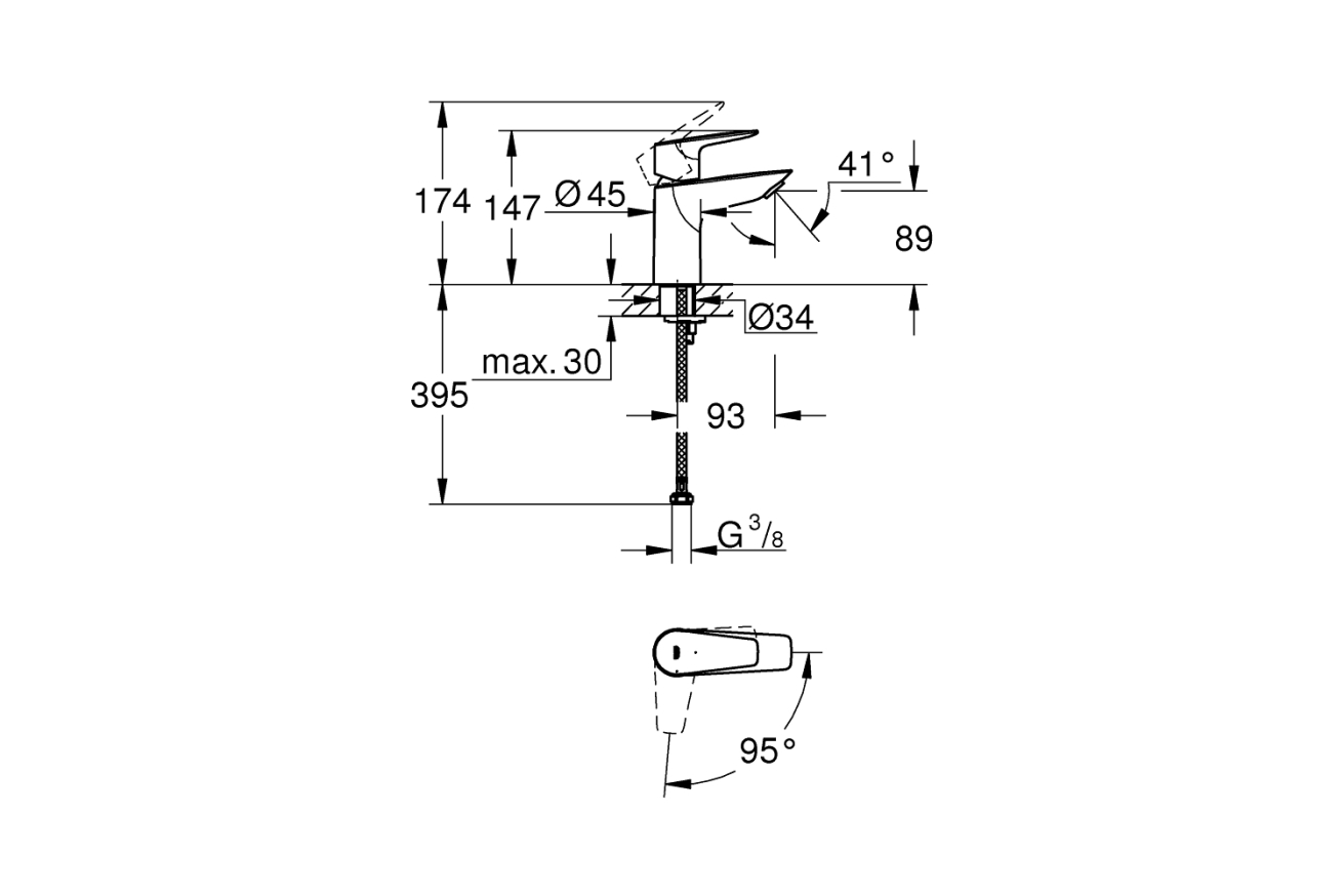 Смеситель для раковины GROHE BauEdge, S-size, хром (24193001)