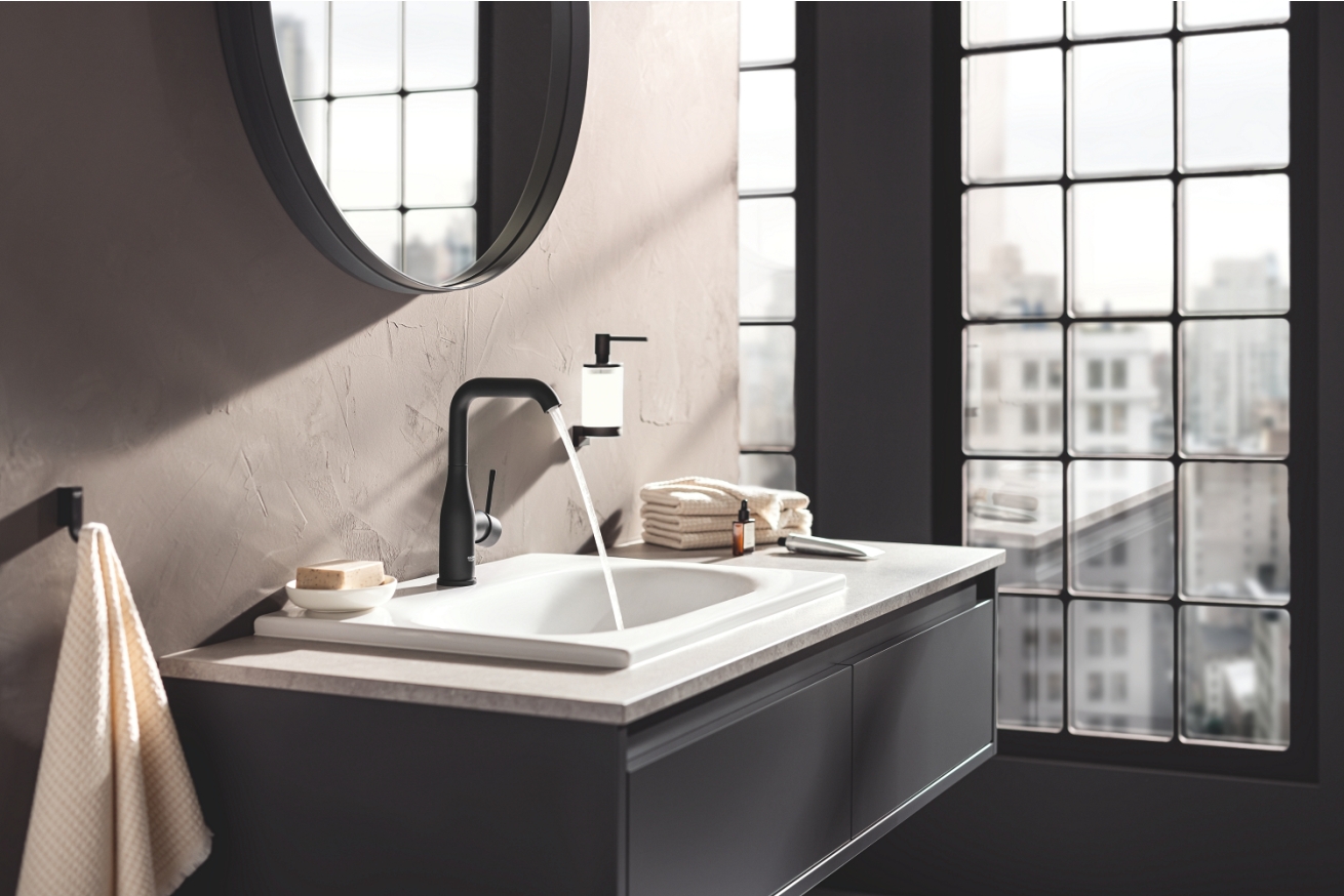 Смеситель для раковины GROHE Essence без донного клапана, L-size, фантомный черный (24177KF1)