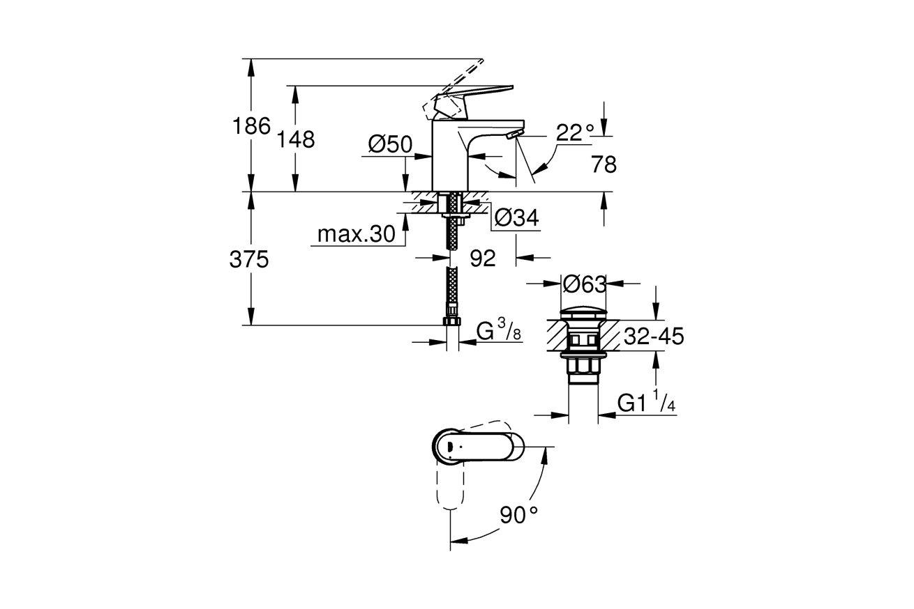 Смеситель для раковины GROHE Eurosmart Cosmopolitan S-size, хром (23927000)