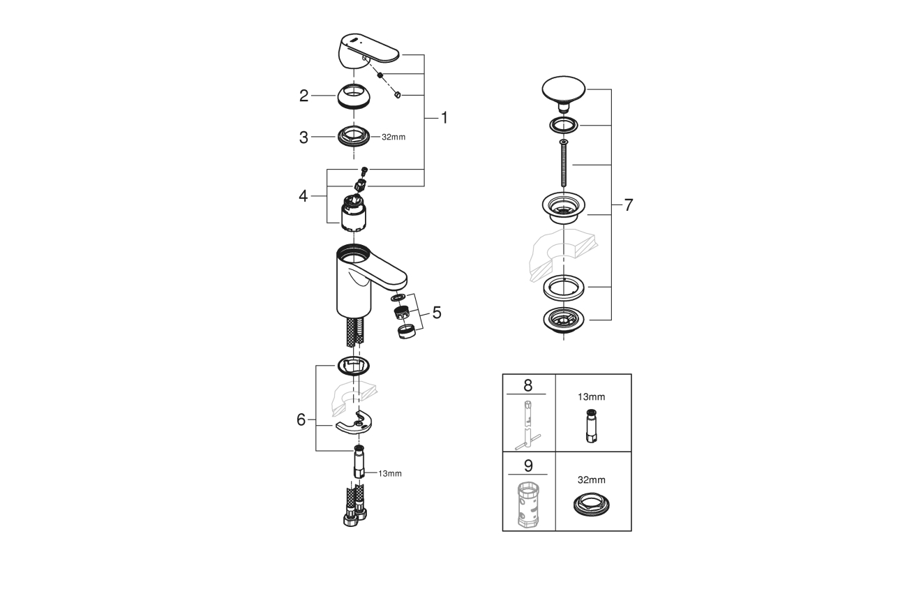 Смеситель для раковины GROHE Eurosmart Cosmopolitan S-size, хром (23927000)
