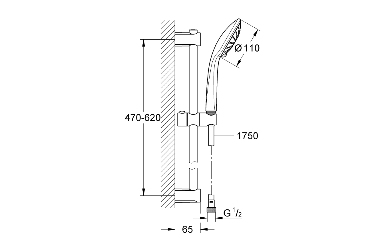 Душевой гарнитур GROHE QuickFix Vitalio Joy 110 Duo, 2 режима струи, душевая штанга 600 мм, 9,5 л/мин, хром (27326000)