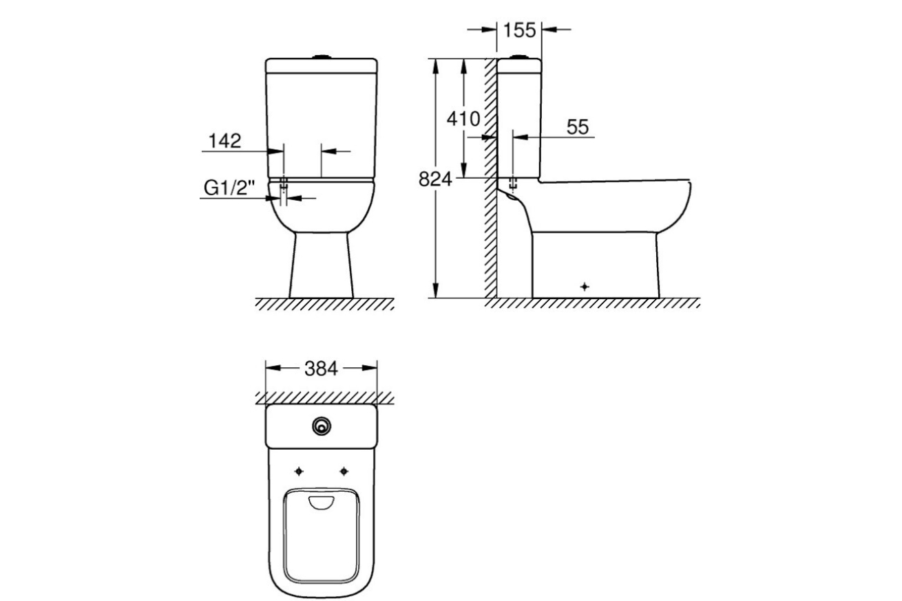 Смывной бачок GROHE Bau Edge Ceramic, наполнение снизу (39861000)