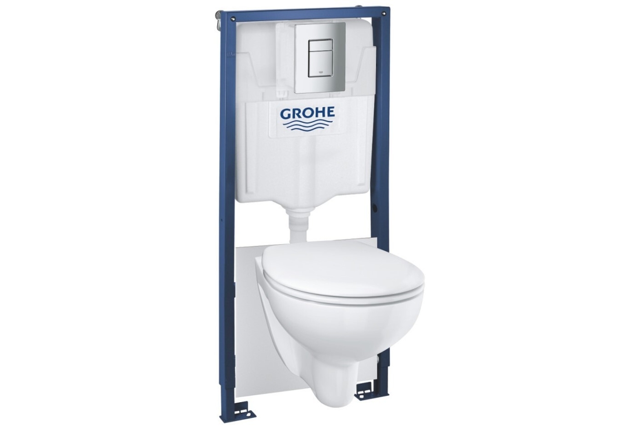 Комплект инсталляции GROHE Solido 4 в 1, с подвесным унитазом Lecico Sydney, сиденьем с крышкой и панелью смыва Skate Air (хром) (39460000)
