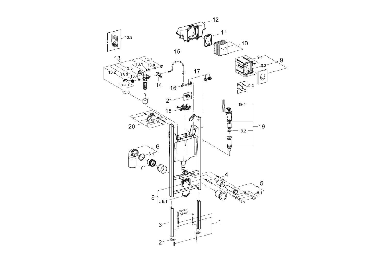 Комплект инсталляции для унитаза GROHE Rapid SL 4 в 1 с панелью смыва Nova Cosmopolitan, хром (38813001)