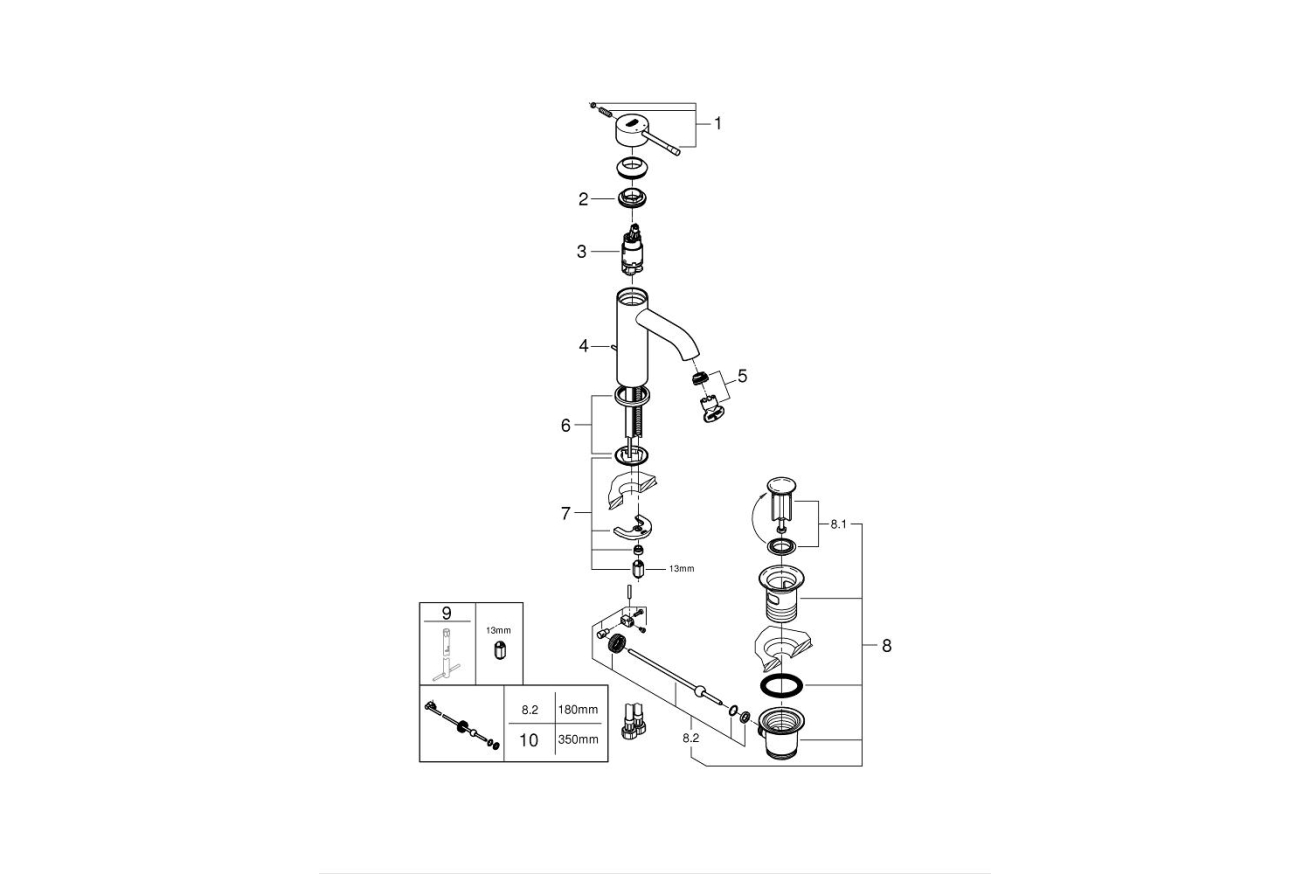 Смеситель для раковины GROHE Essence с донным клапаном, S-size, хром (23589001)