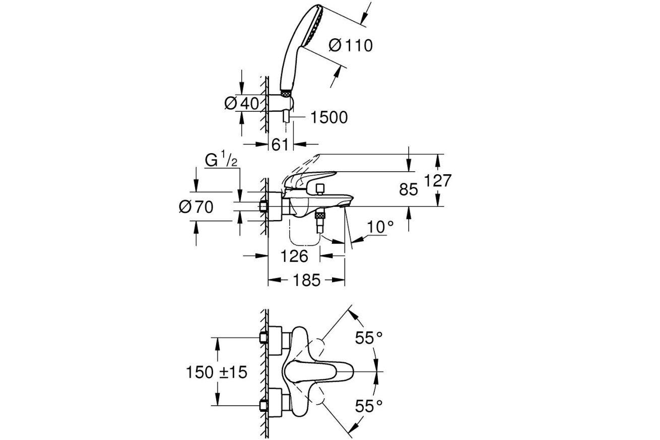 Смеситель для ванны GROHE Eurostyle, хром (25286003)
