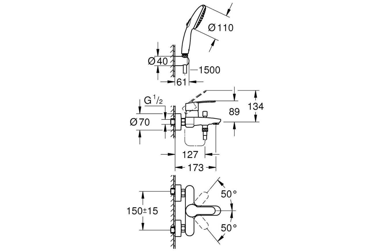 Смеситель для ванны GROHE Eurostyle Cosmopolitan, хром (25275002)