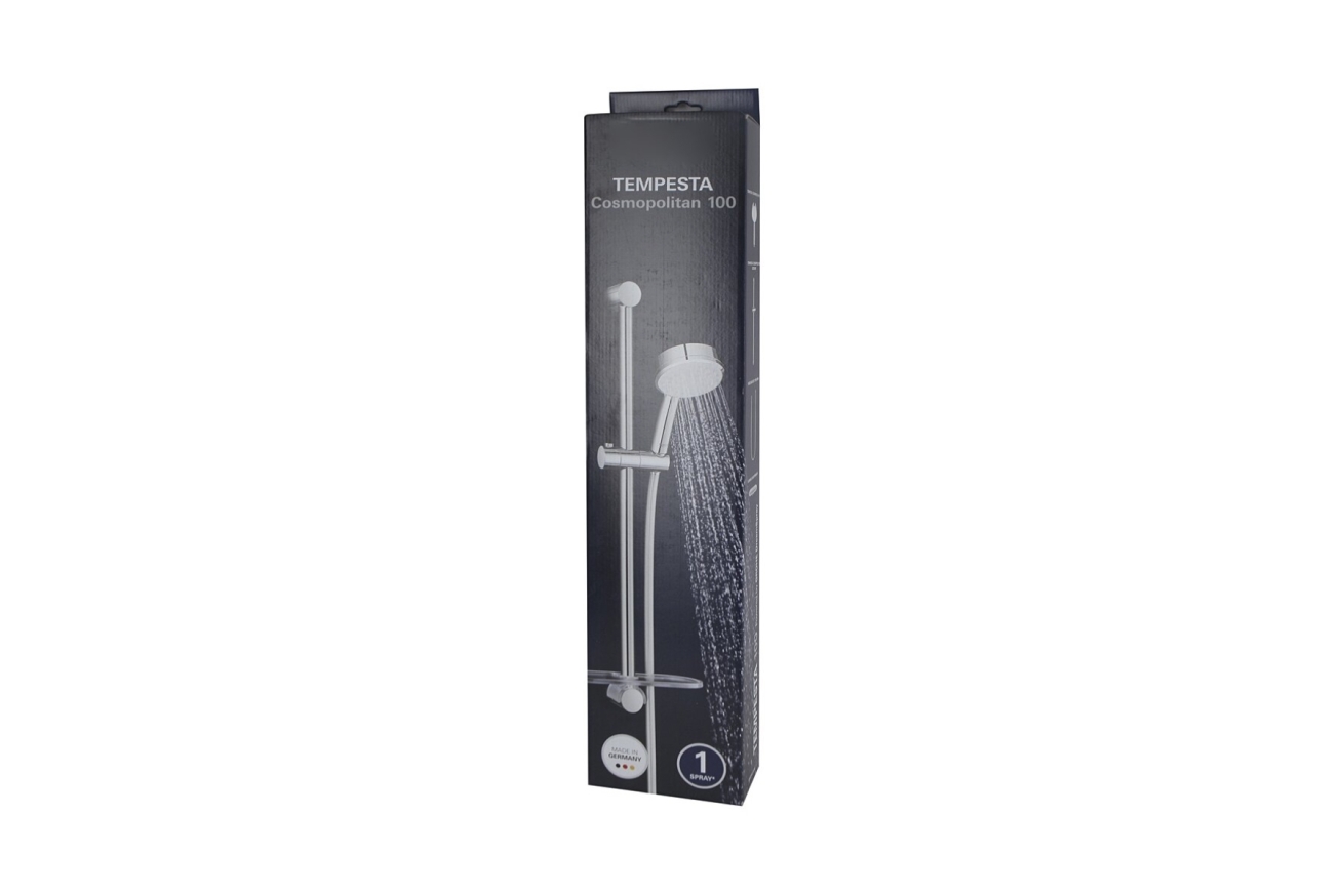 Душевой гарнитур GROHE Tempesta Cosmopolitan 100 с мыльницей, 1 режим струи, душевая штанга 600 мм, 7 л/мин, хром (26083002)
