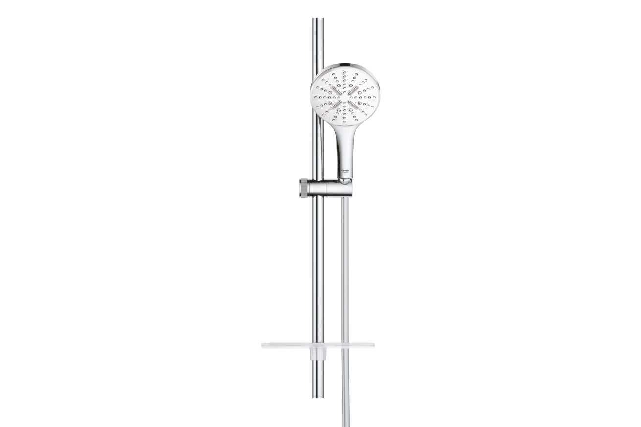 Душевой гарнитур GROHE Rainshower SmartActive 130 с мыльницей, 3 режима струи, душевая штанга 600 мм, 12 л/мин, белая луна (26576LS0)