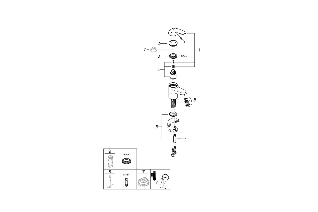 Смеситель для раковины GROHE Euroeco, S-size, хром (32734000)