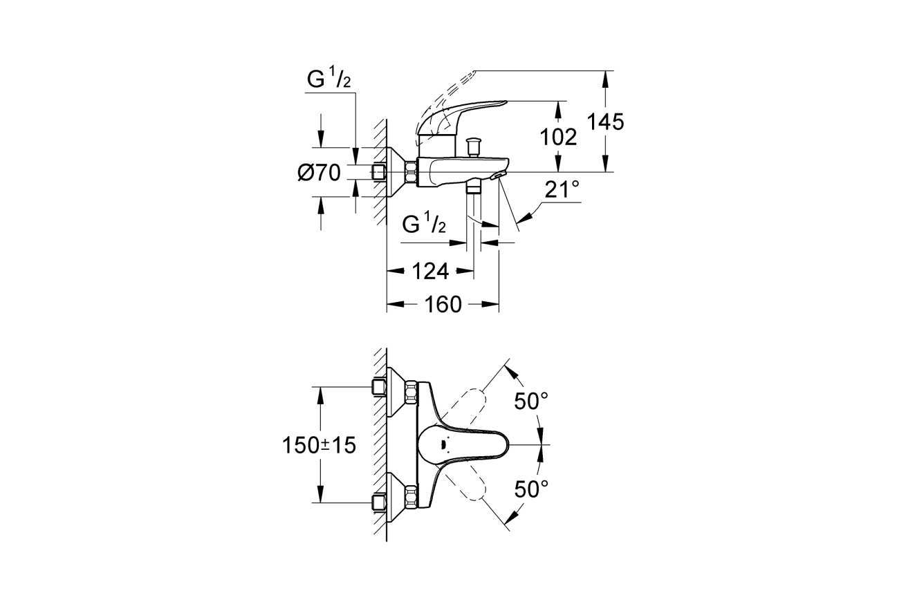 Смеситель для ванны GROHE Euroeco, хром (32743000)