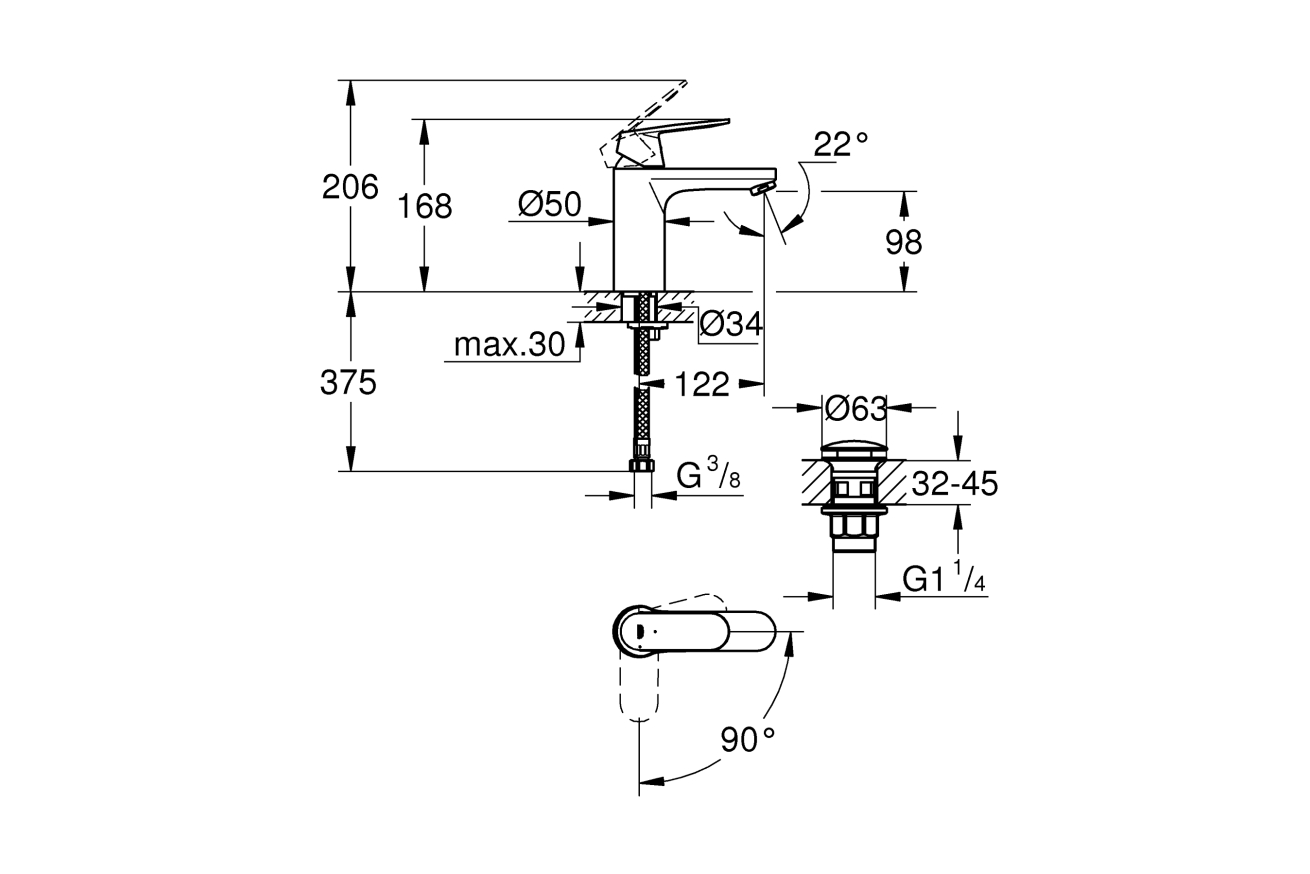 Смеситель для раковины GROHE Eurosmart Cosmopolitan, M-size, хром (23928000)