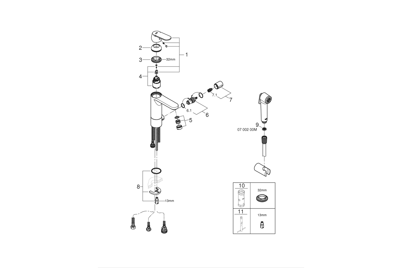 Смеситель для раковины GROHE Eurosmart Cosmopolitan с гигиеническим душем, M-size, хром (24191000)