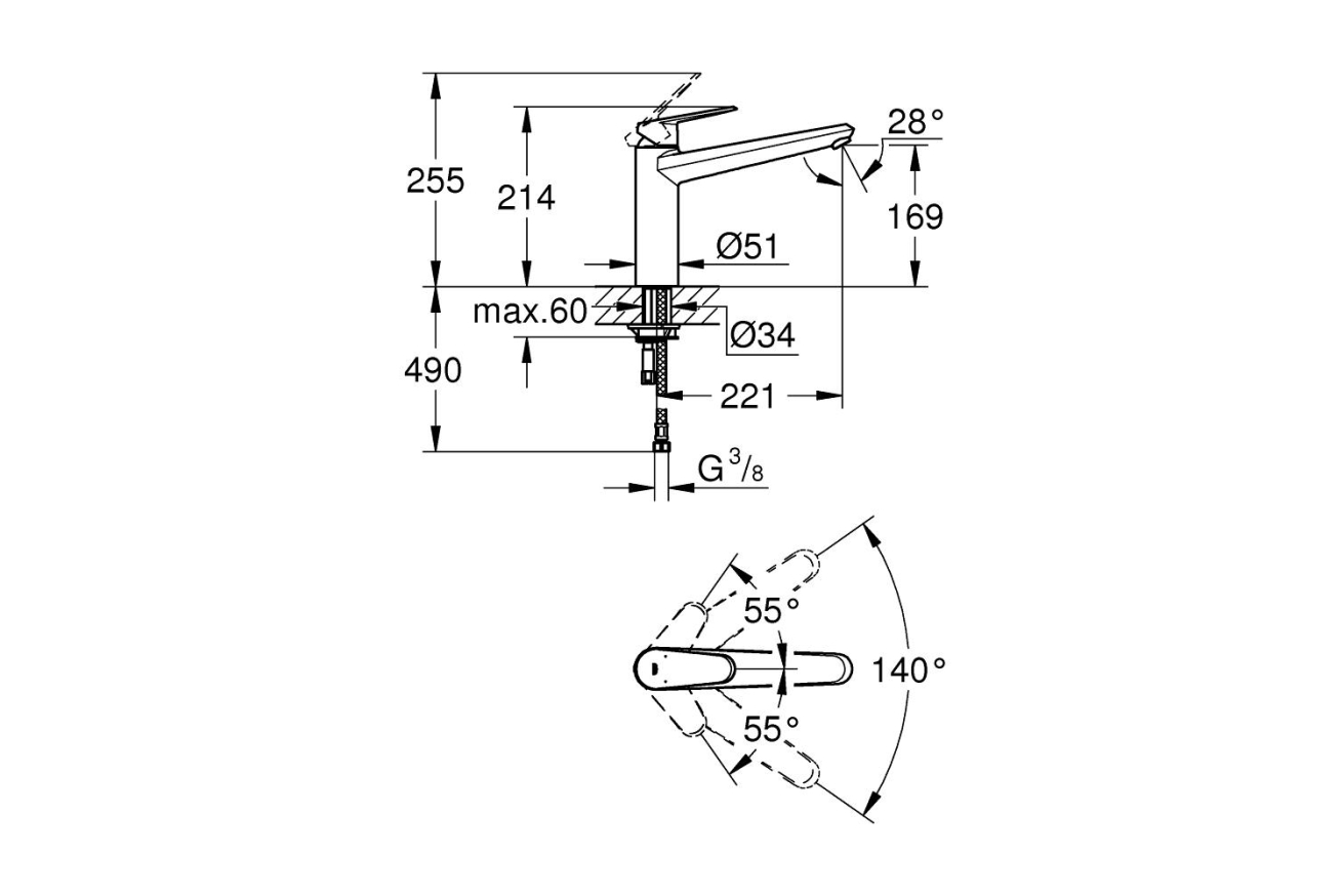 Смеситель для кухни GROHE Eurodisc Cosmopolitan, хром (33770002)