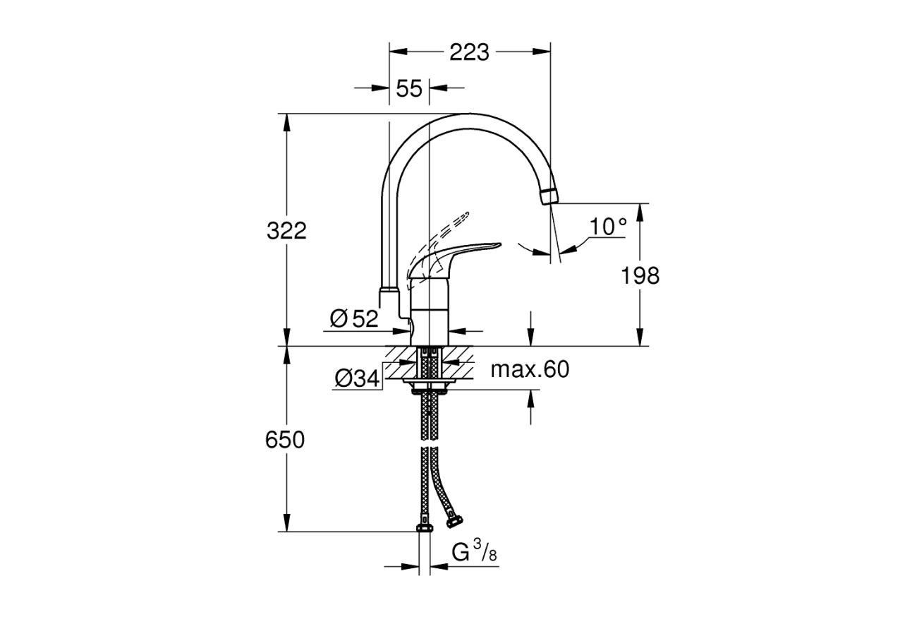 Смеситель для кухни GROHE Euroeco, хром (32752000)