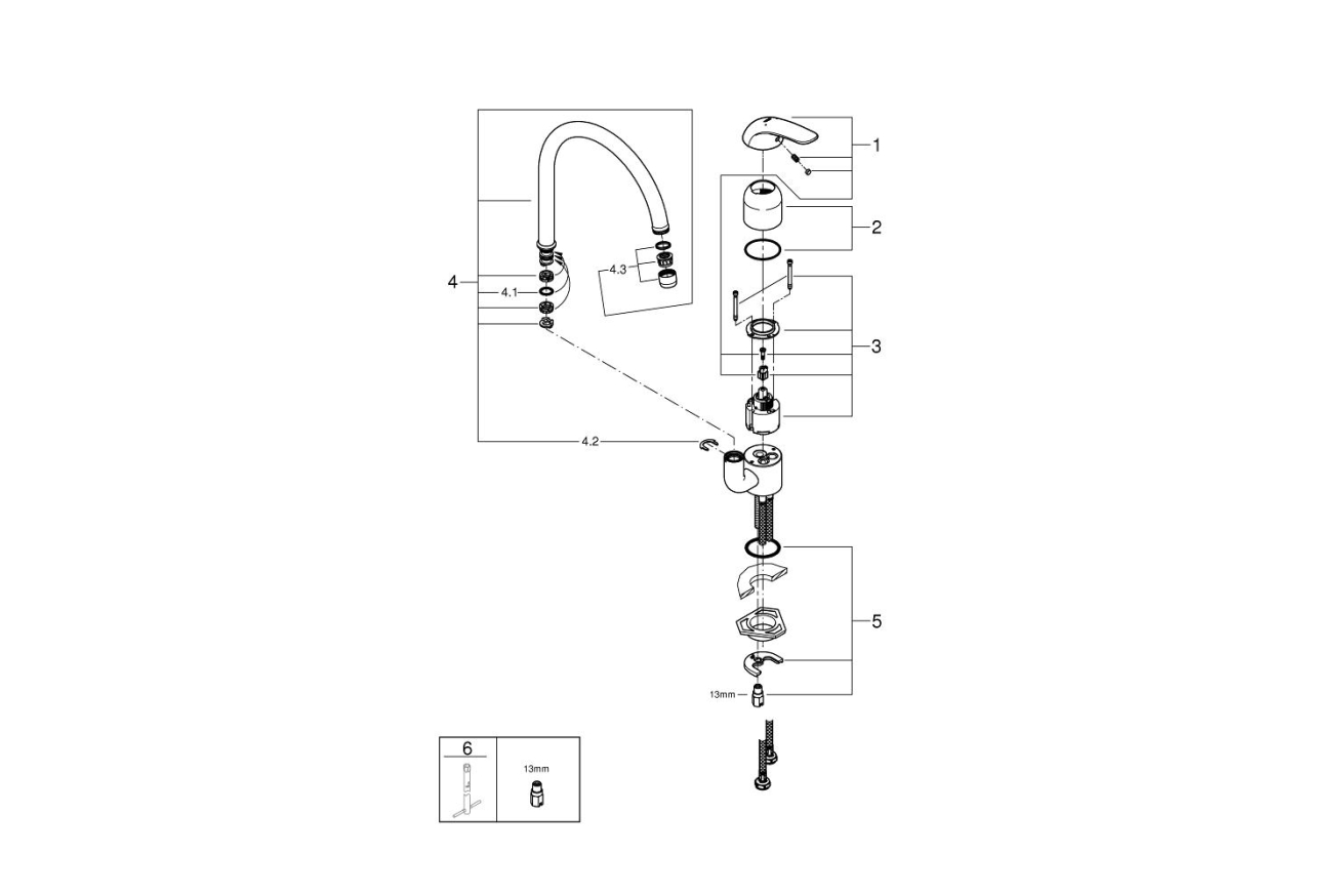 Смеситель для кухни GROHE Euroeco, хром (32752000)