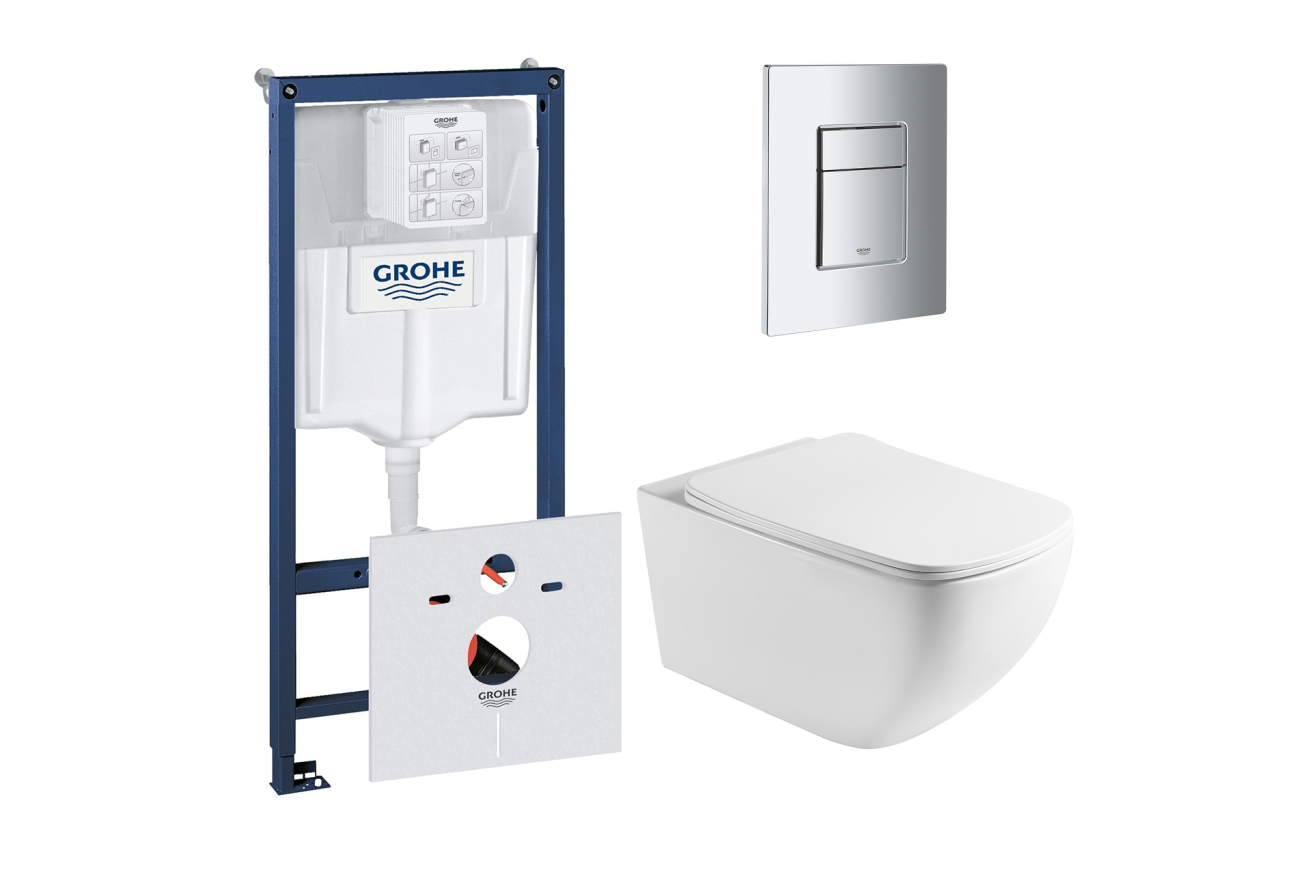 Комплект инсталляции GROHE Rapid SL 38775001 с унитазом Aquatek МЕДЕЯ AQ1537T-00 и сиденьем с микролифтом (NW0349)