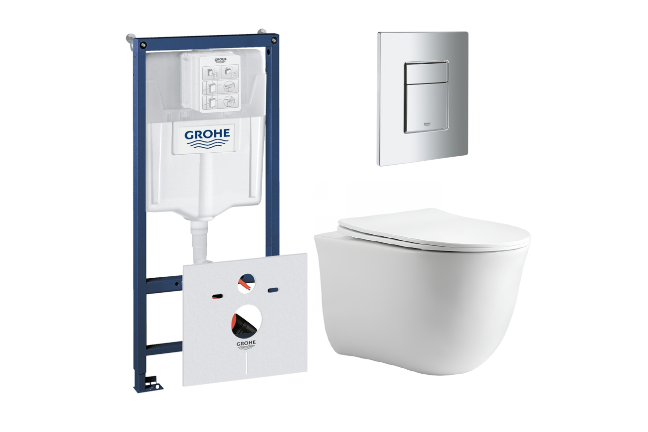 Комплект инсталляции GROHE 38775001 с унитазом Aquatek КЛАССИК и сиденьем с микролифтом (NW0146)