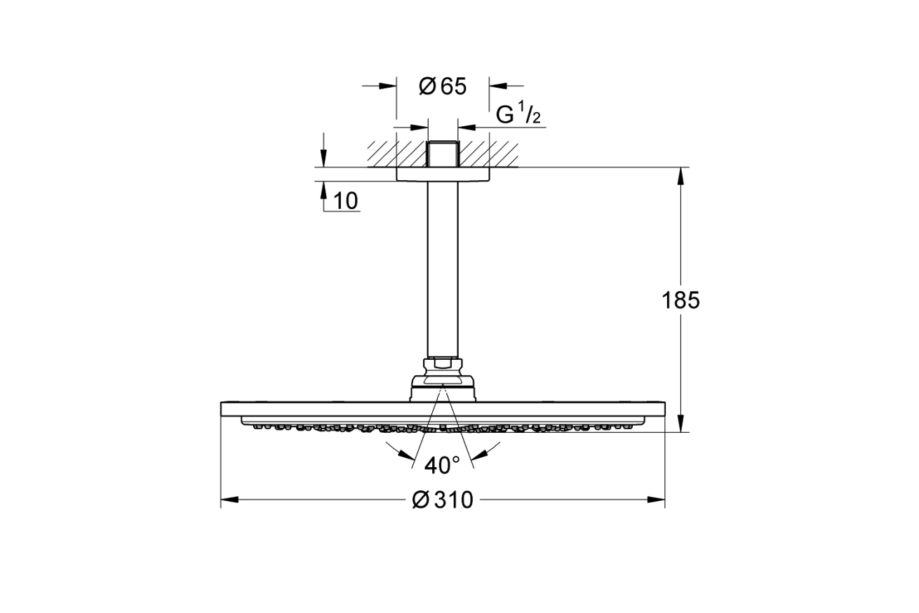 Верхний душ GROHE Rainshower Cosmopolitan 310, 8 л/мин, 1 режим, 142 мм, суперсталь (26067DC0)