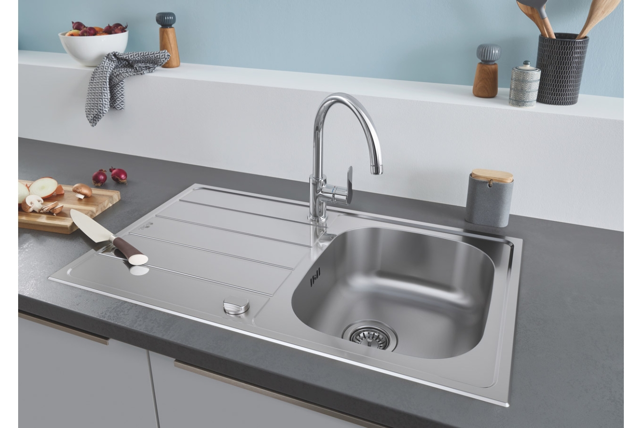 Мойка GROHE K200 45-S 86/50 1.0 с корзинчатым вентилем, нержавеющая сталь (31552SD1)