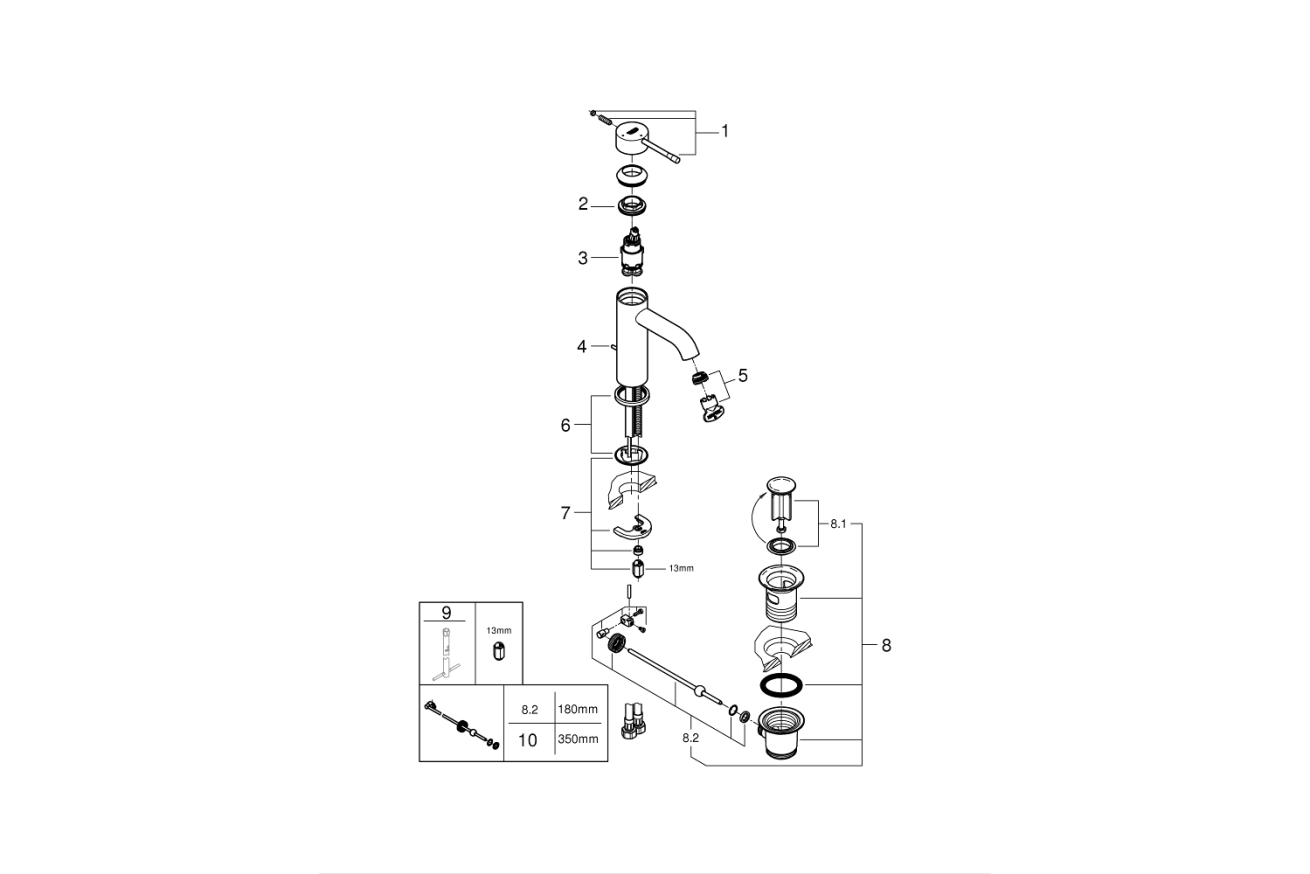Смеситель для раковины GROHE Essence с донным клапаном, S-size, хром (23591001)