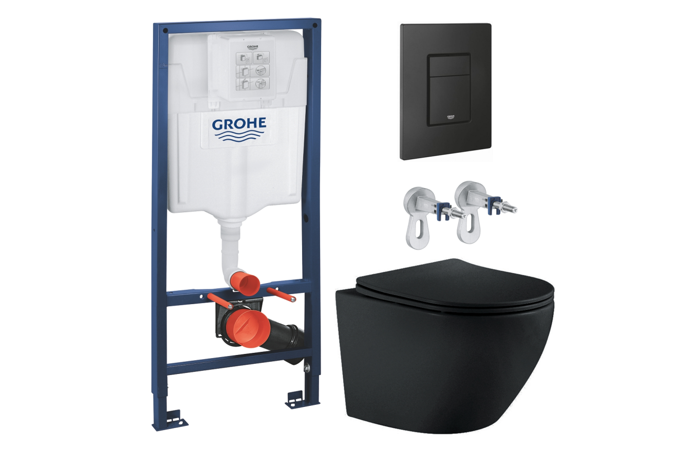 Комплект инсталляции GROHE Solido 38811KF0 с унитазом Aquatek ЕВРОПА AQ1901-MB и сиденьем с микролифтом (NW0260)