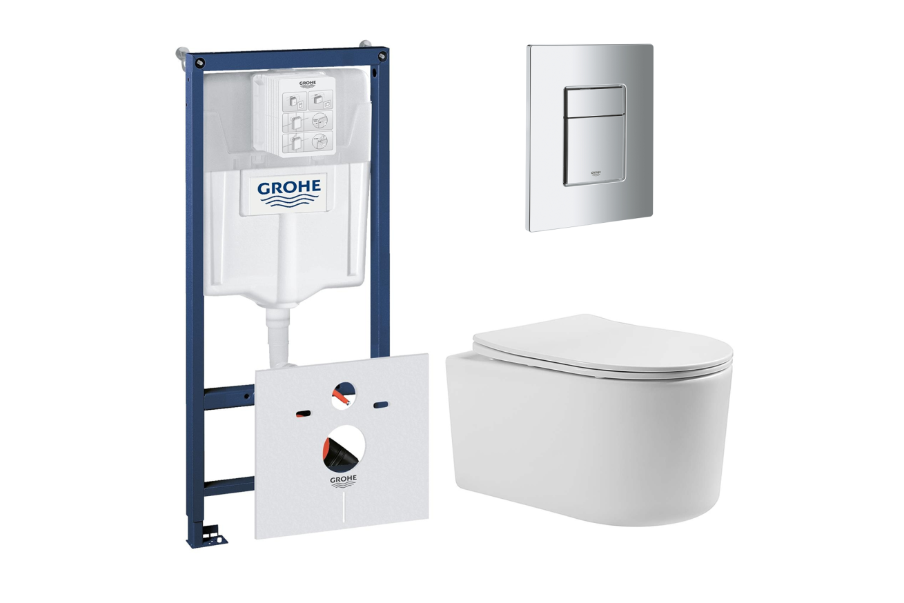 Комплект инсталляции GROHE 38775001 с унитазом Aquatek МИЯ и сиденьем с микролифтом (NW0150)