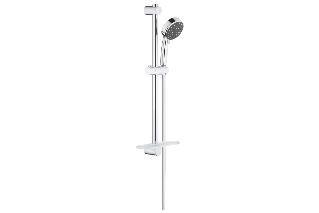 Душевой гарнитур GROHE QuickFix Vitalio Comfort 100 с мыльницей, 2 режима струи, душевая штанга 600 мм, 9,5 л/мин, хром (26398000)