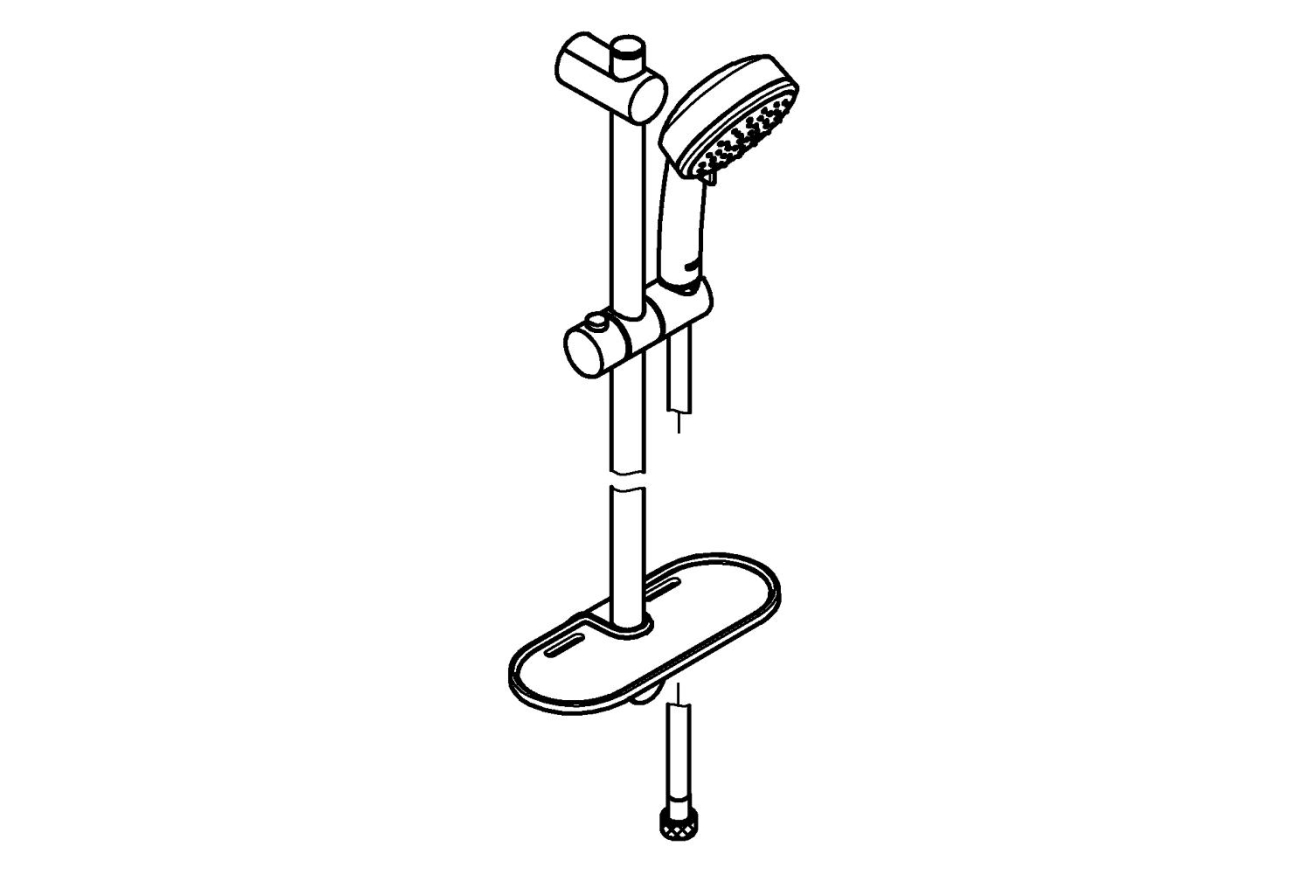 Душевой гарнитур GROHE QuickFix Vitalio Comfort 100 с мыльницей, 2 режима струи, душевая штанга 600 мм, 9,5 л/мин, хром (26398000)