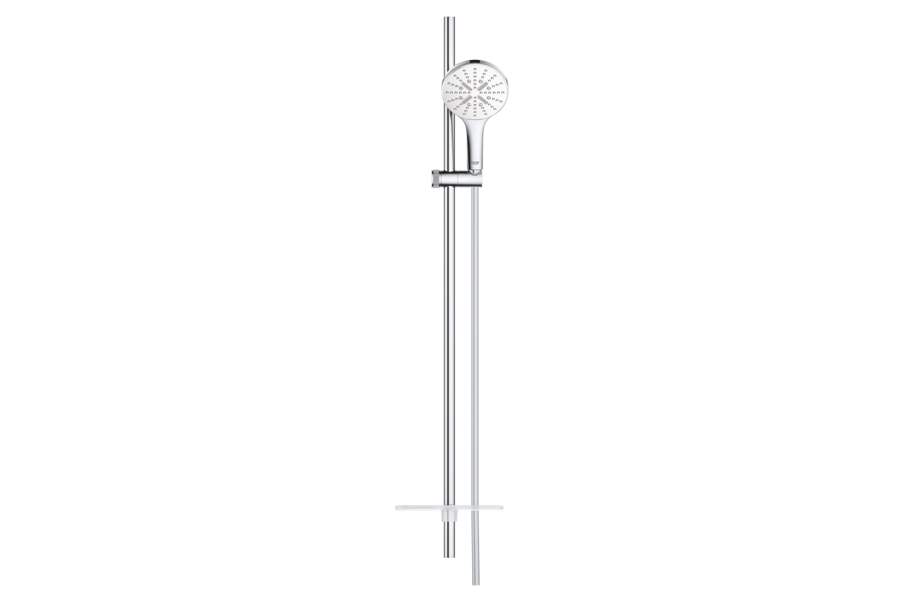 Душевой гарнитур GROHE Rainshower SmartActive 130 с мыльницей, 3 режима струи, душевая штанга 900 мм, 9,5 л/мин, белая луна (26579LS0)