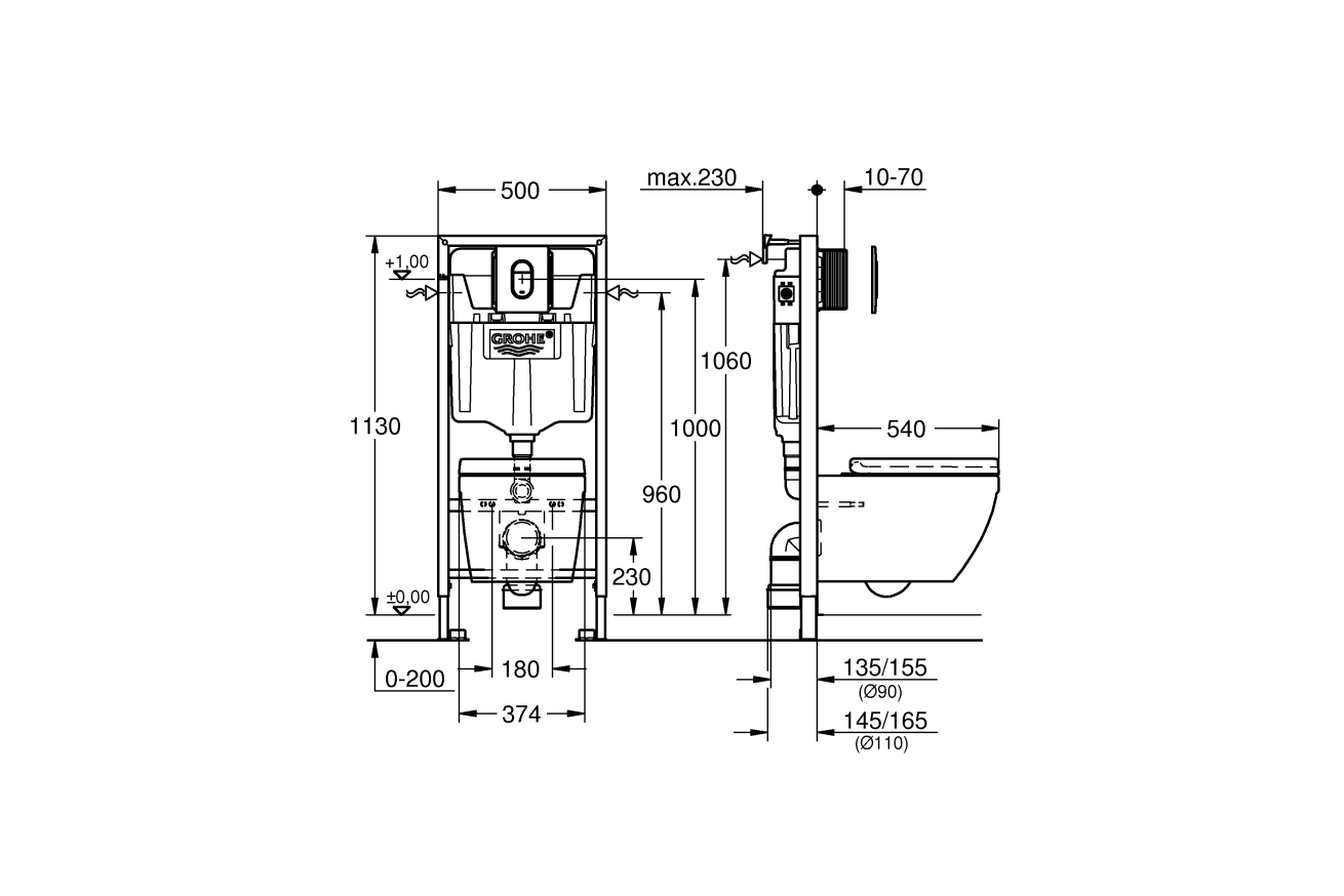 Комплект инсталляции GROHE Solido 5 в 1 с подвесным унитазом Euro Ceramic и сиденьем (39702000)