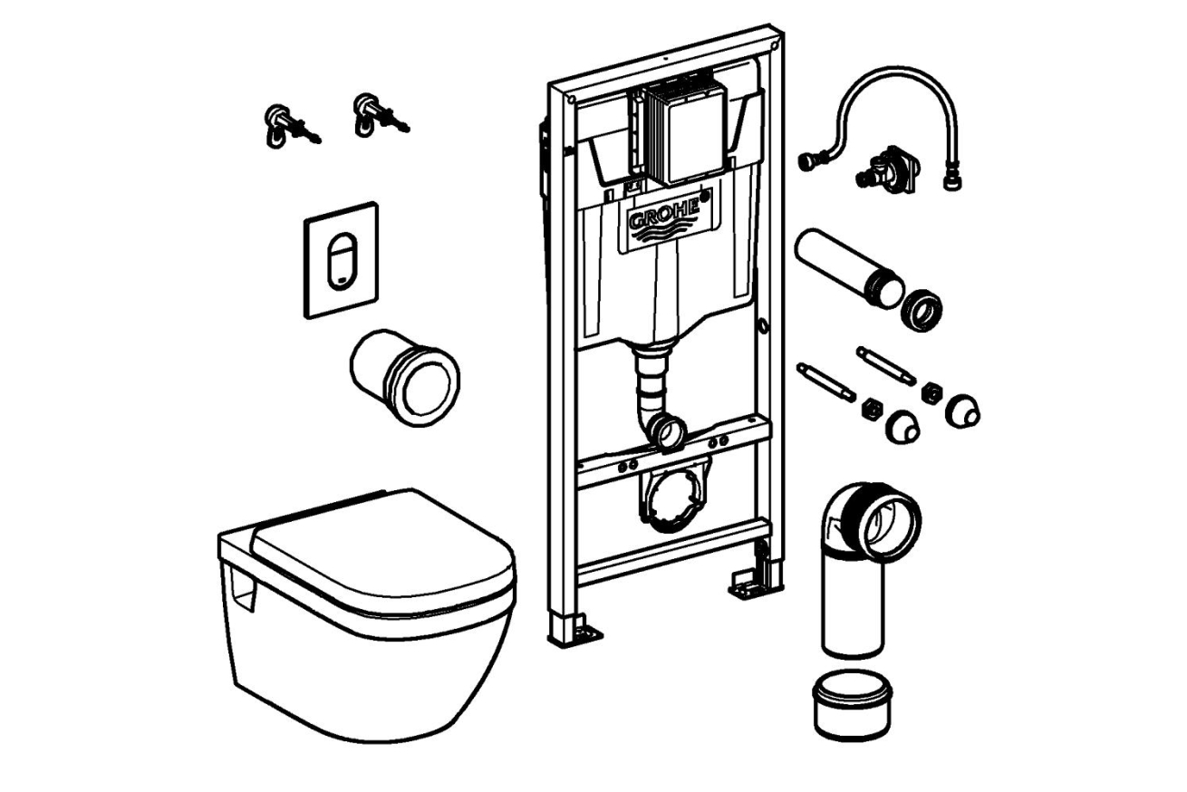 Комплект инсталляции GROHE Solido 5 в 1 с подвесным унитазом Euro Ceramic и сиденьем (39702000)