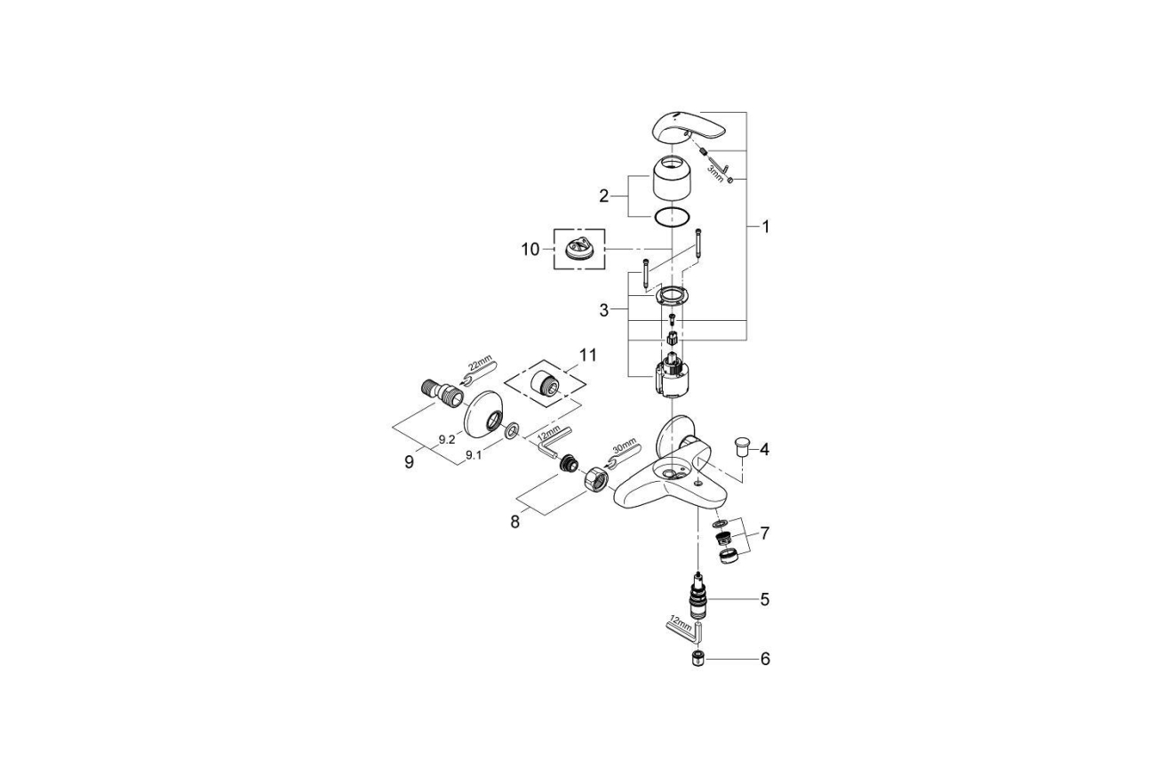 Смеситель для ванны GROHE Euroeco, хром (32743000)