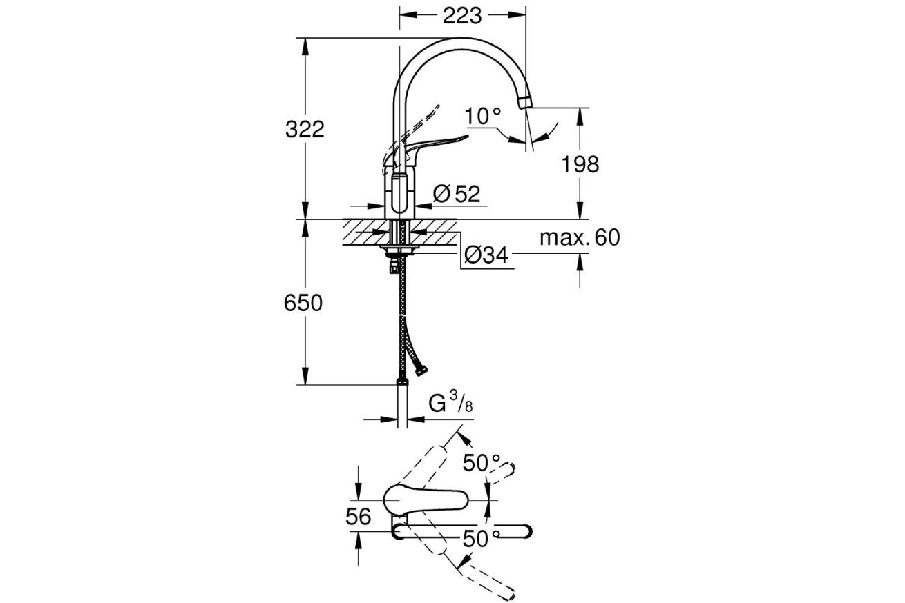 Смеситель для кухни GROHE Euroeco Special, хром (32786000)