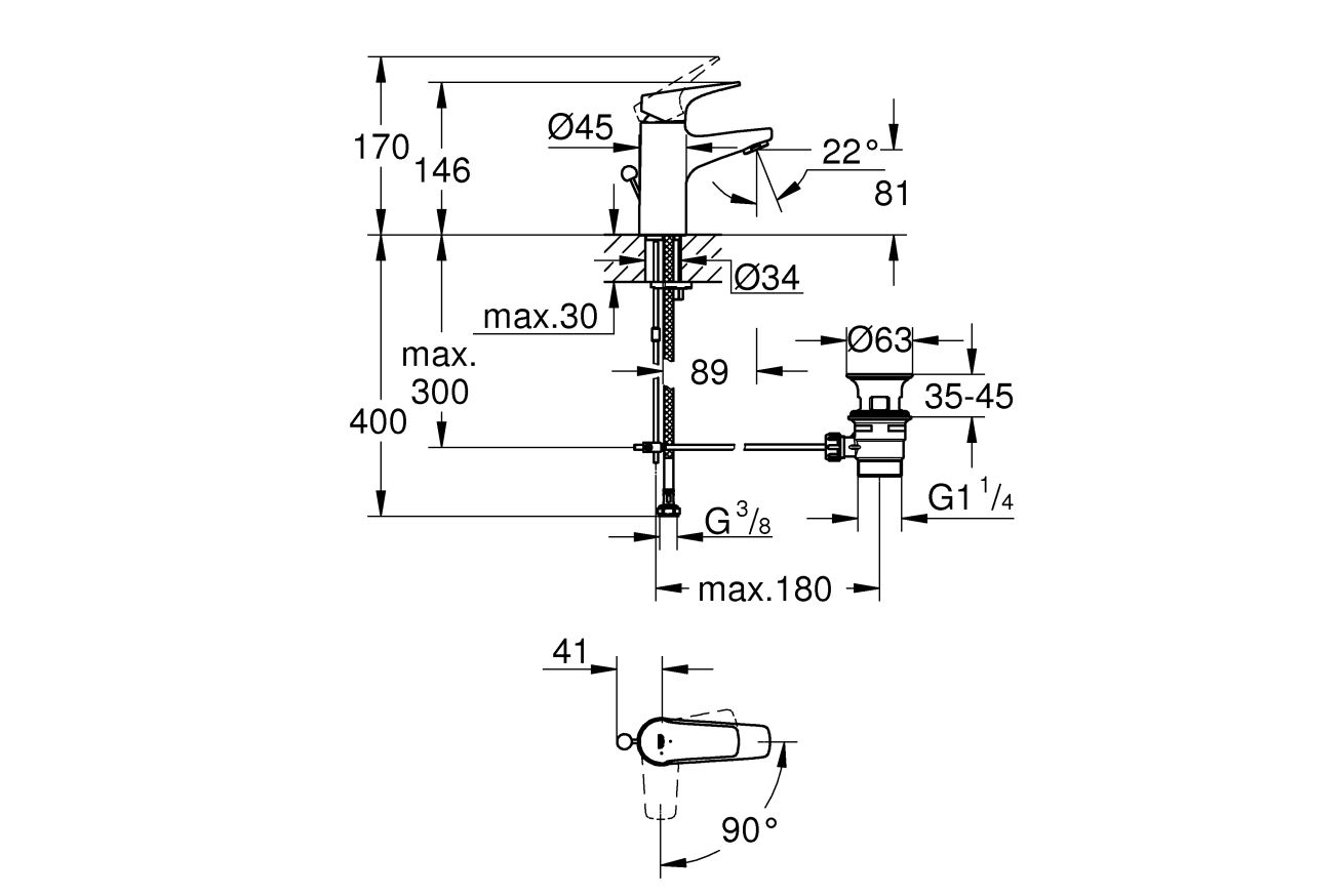 Смеситель для раковины GROHE Start Flow, хром (23769000)