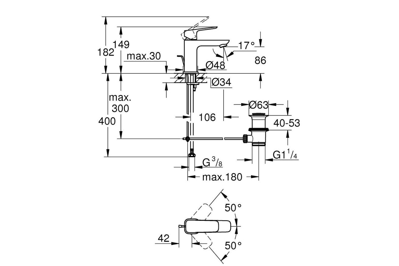 Смеситель для раковины GROHE Cubeo, S-size, черный (1016942430)