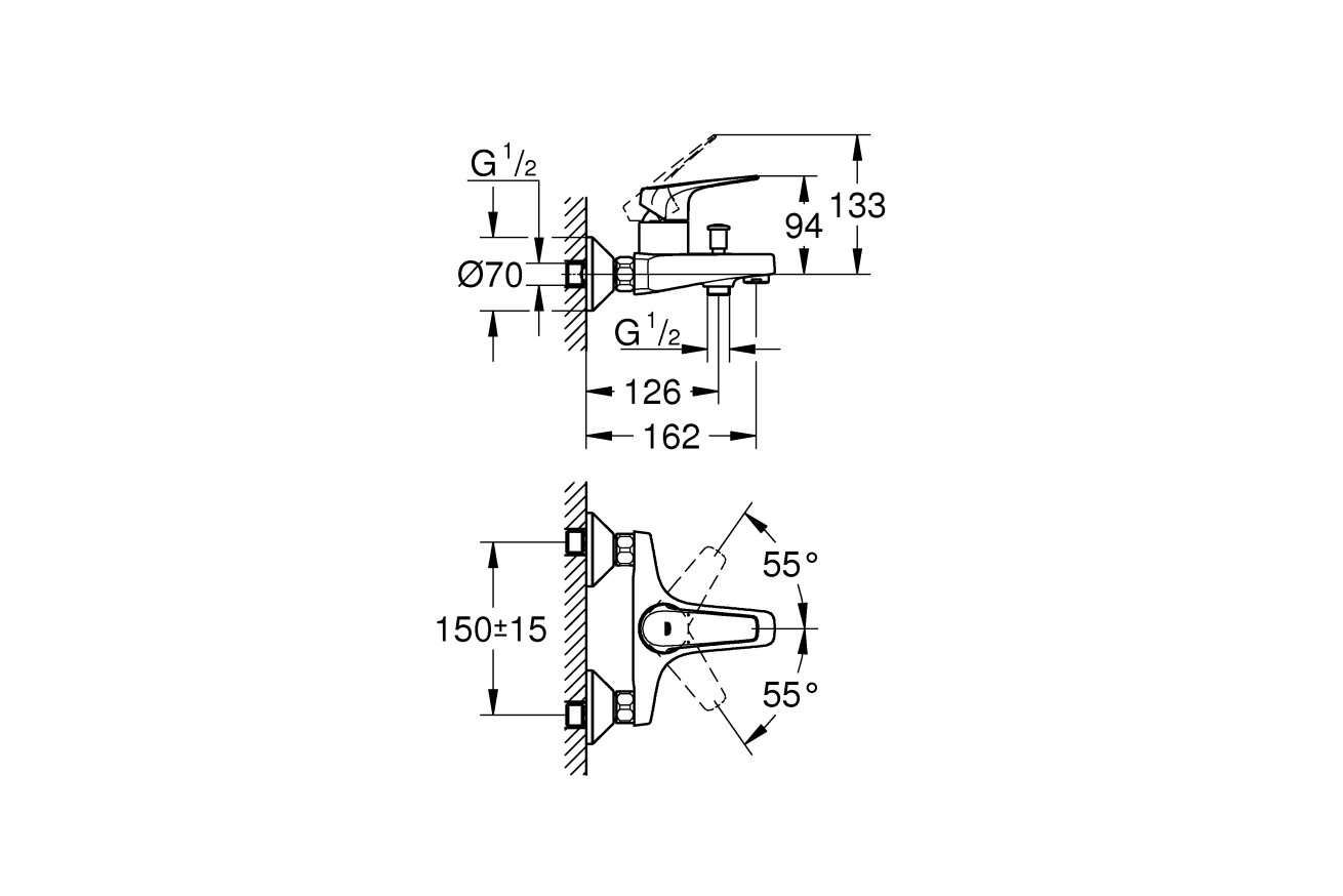 Смеситель для ванны GROHE BauFlow, хром (23601000)