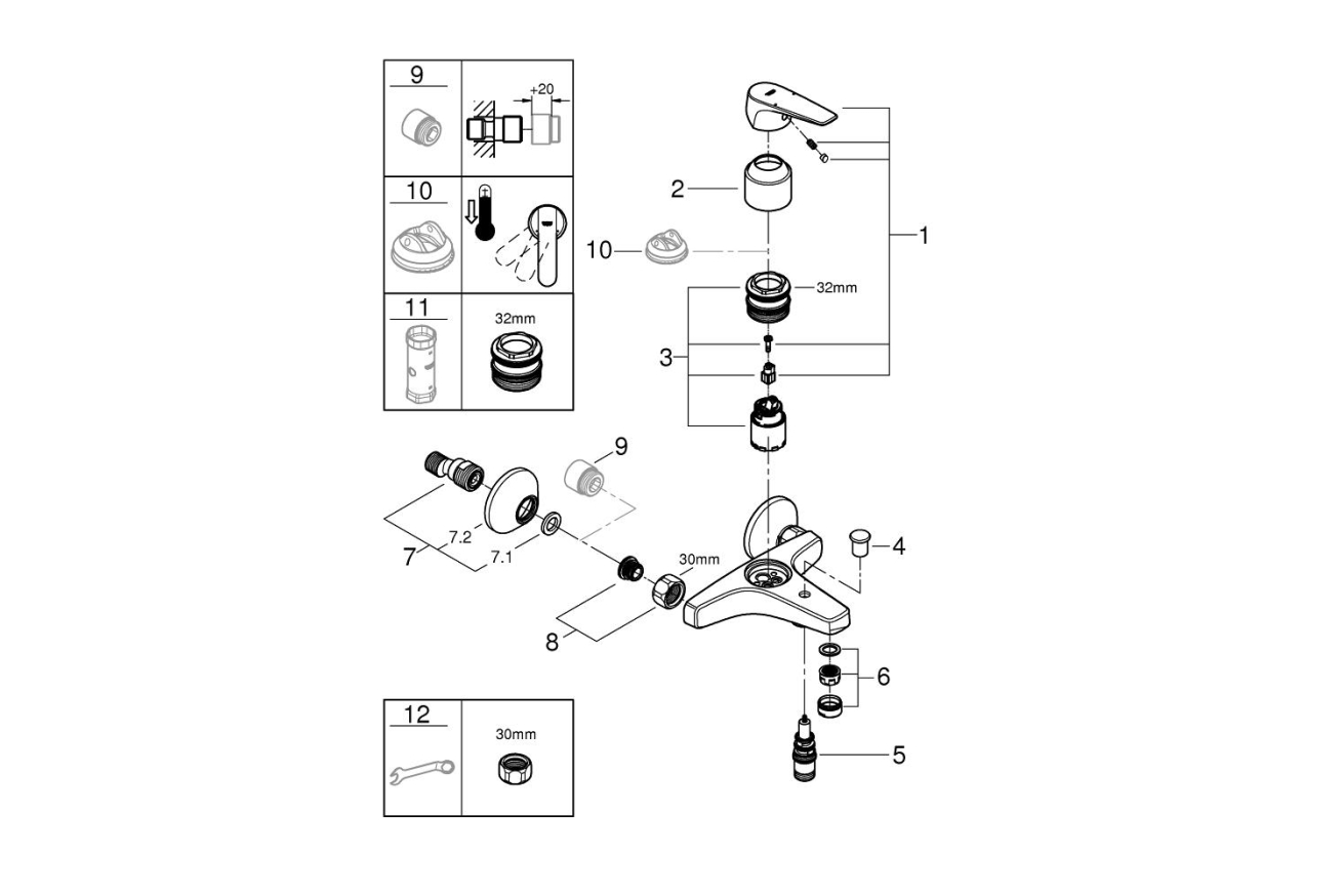 Смеситель для ванны GROHE BauFlow, хром (23601000)