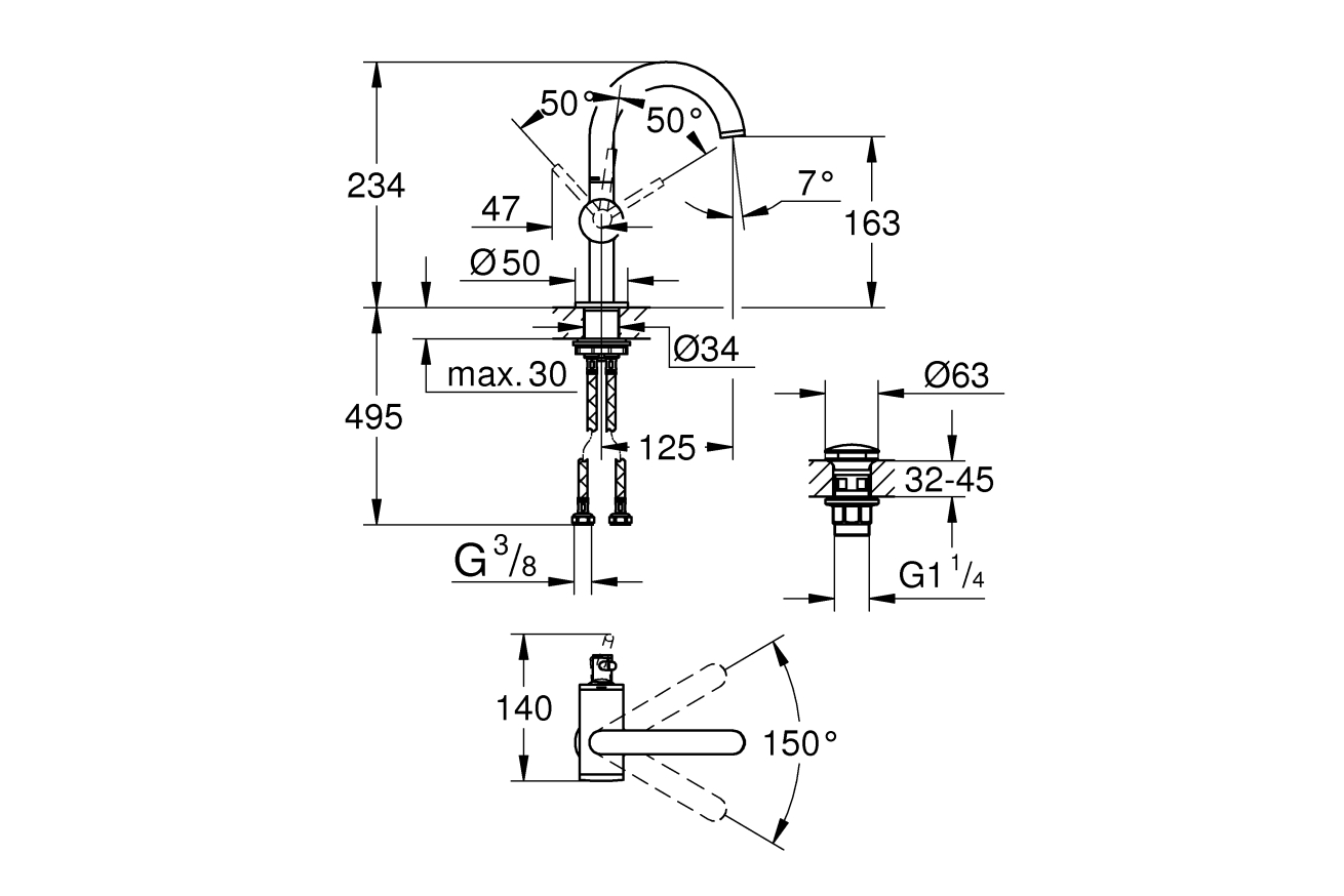 Смеситель для раковины GROHE Atrio, хром (32043003)