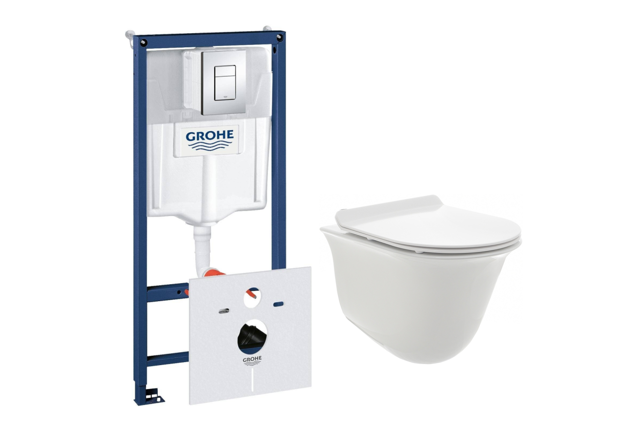 Комплект инсталляции GROHE Rapid SL 38775001 с унитазом AQUAme AQM2005 и сиденьем с микролифтом (NW0312)