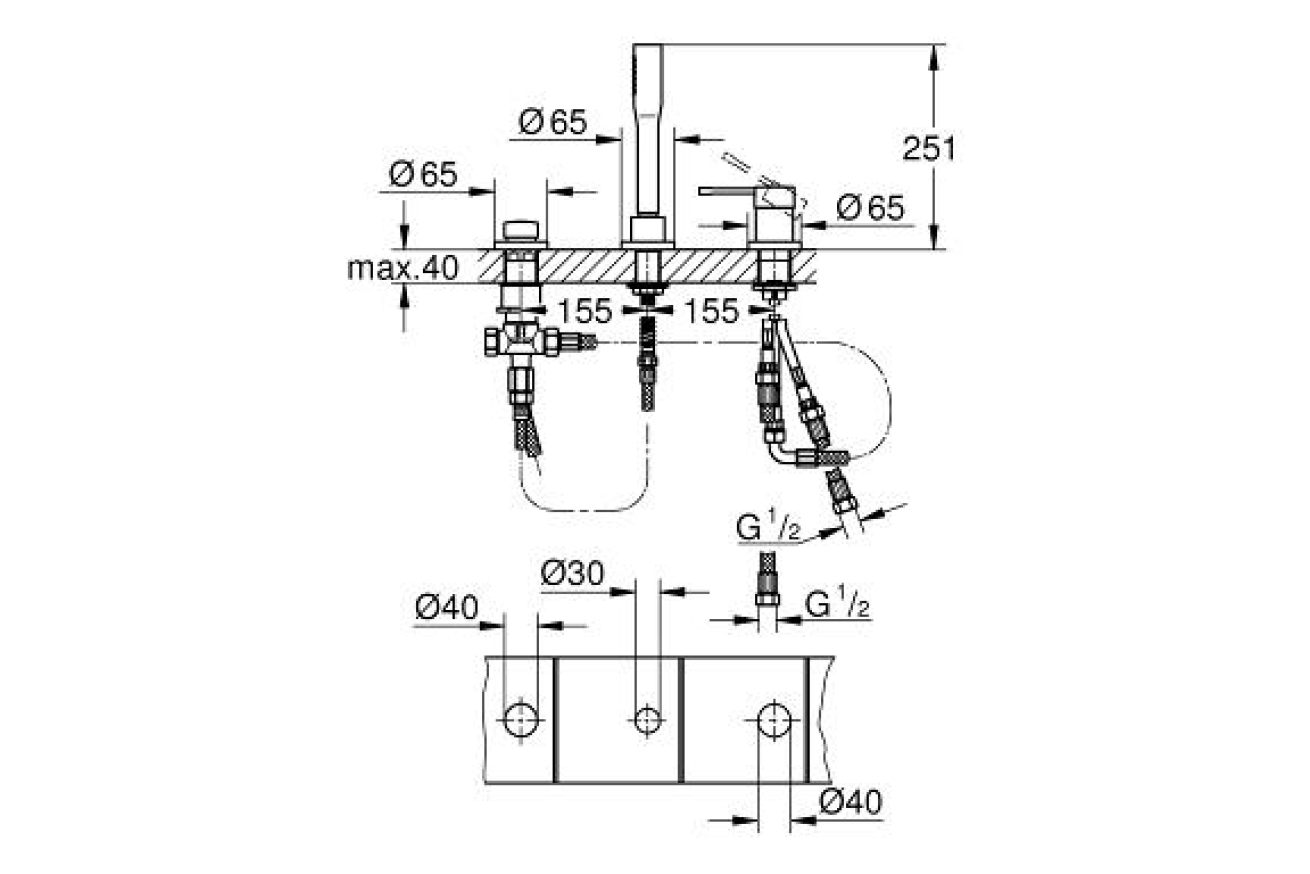 Смеситель для ванны GROHE Essence на 3 отверстия, хром (19976001)