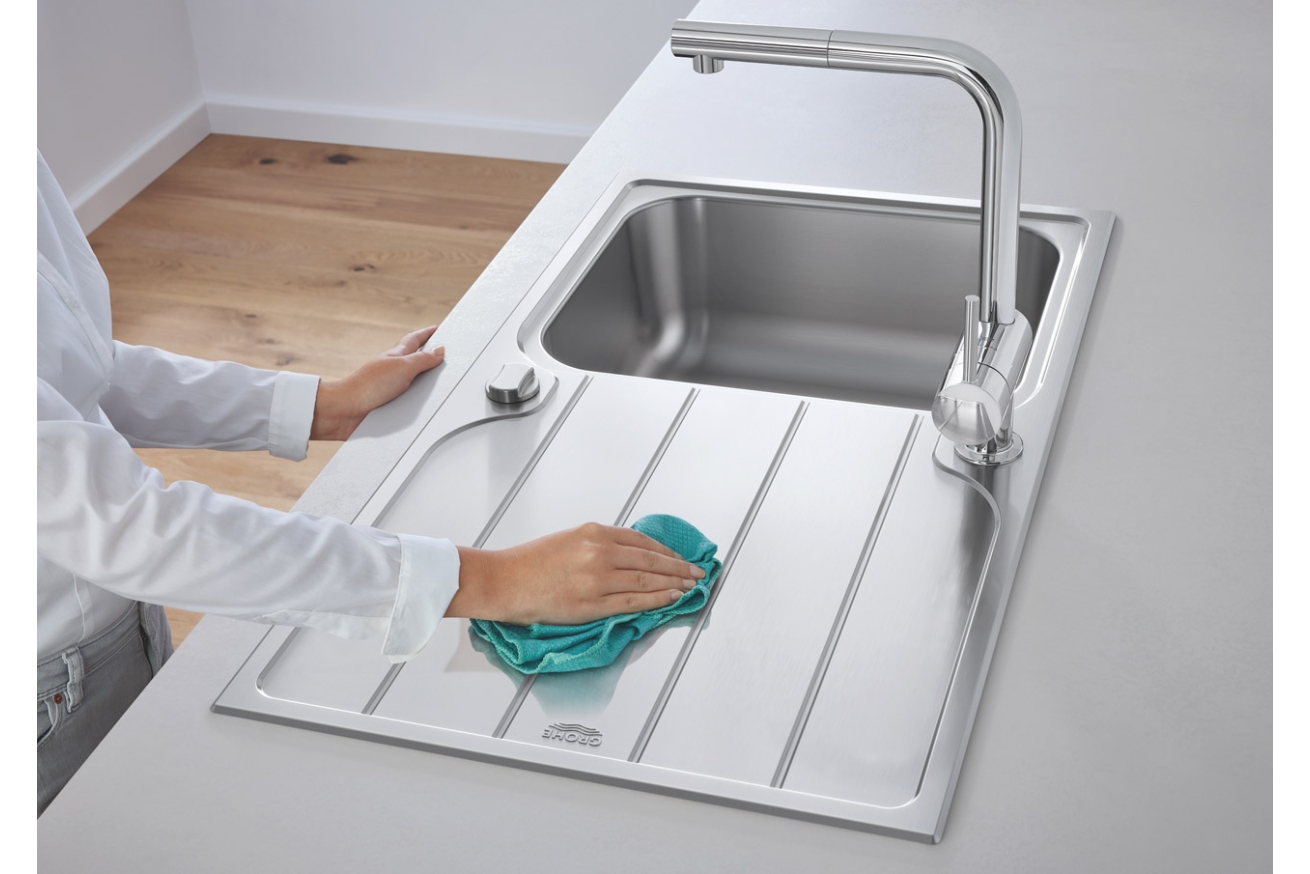 Мойка GROHE K500 45-S 86/50 1.0 оборачиваемая с корзинчатым вентилем, нержавеющая сталь (31571SD1)