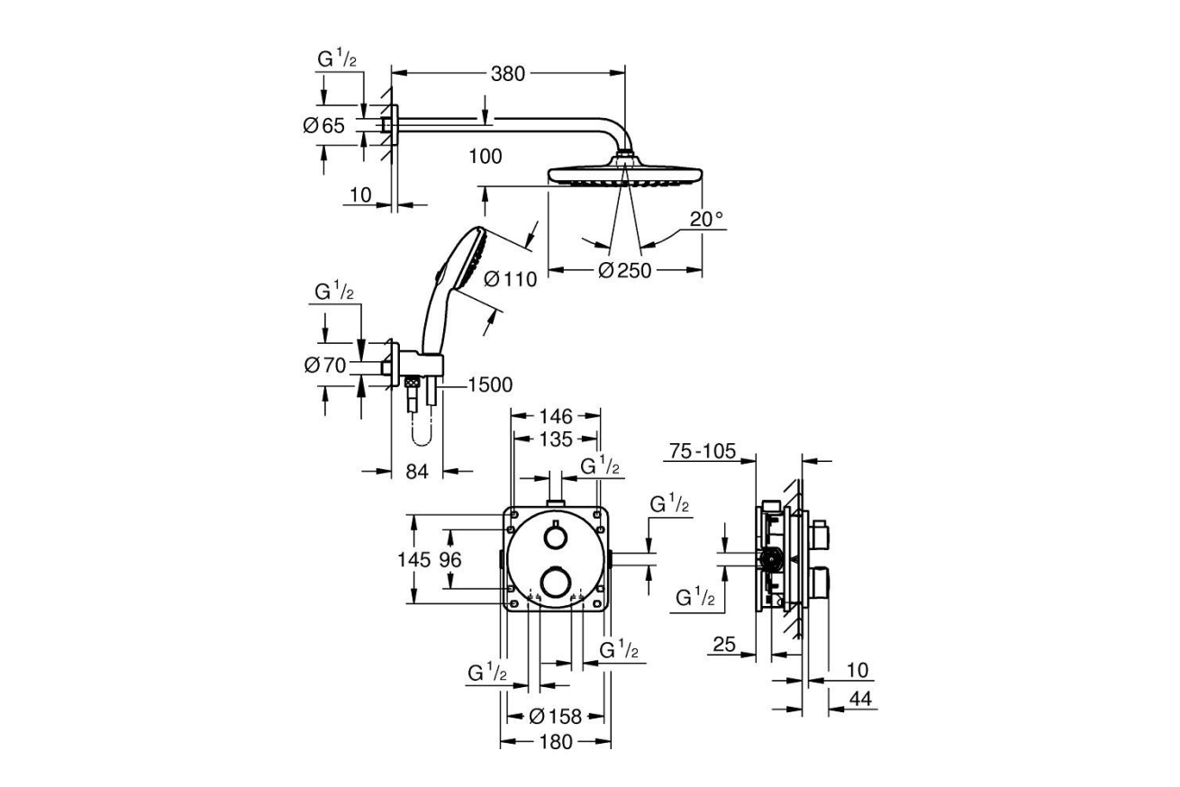 Душевая система GROHE Grontherm с термостатом для душа, хром (34872000)